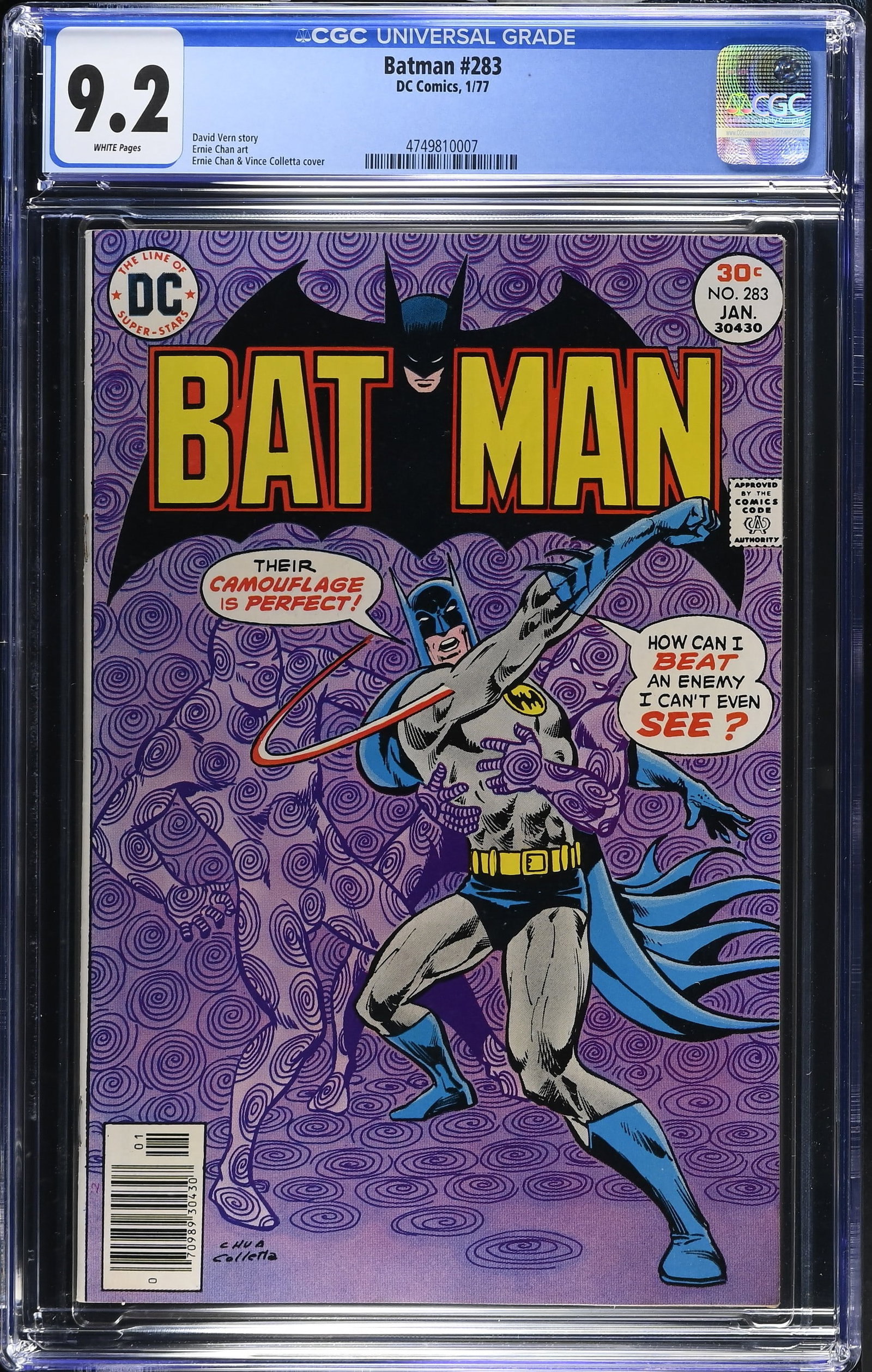 Batman #283 CGC 9.2 Cover by Ernie Chan & Vince Colletta (DC Comics, 1977) White Pages (1 of 2)