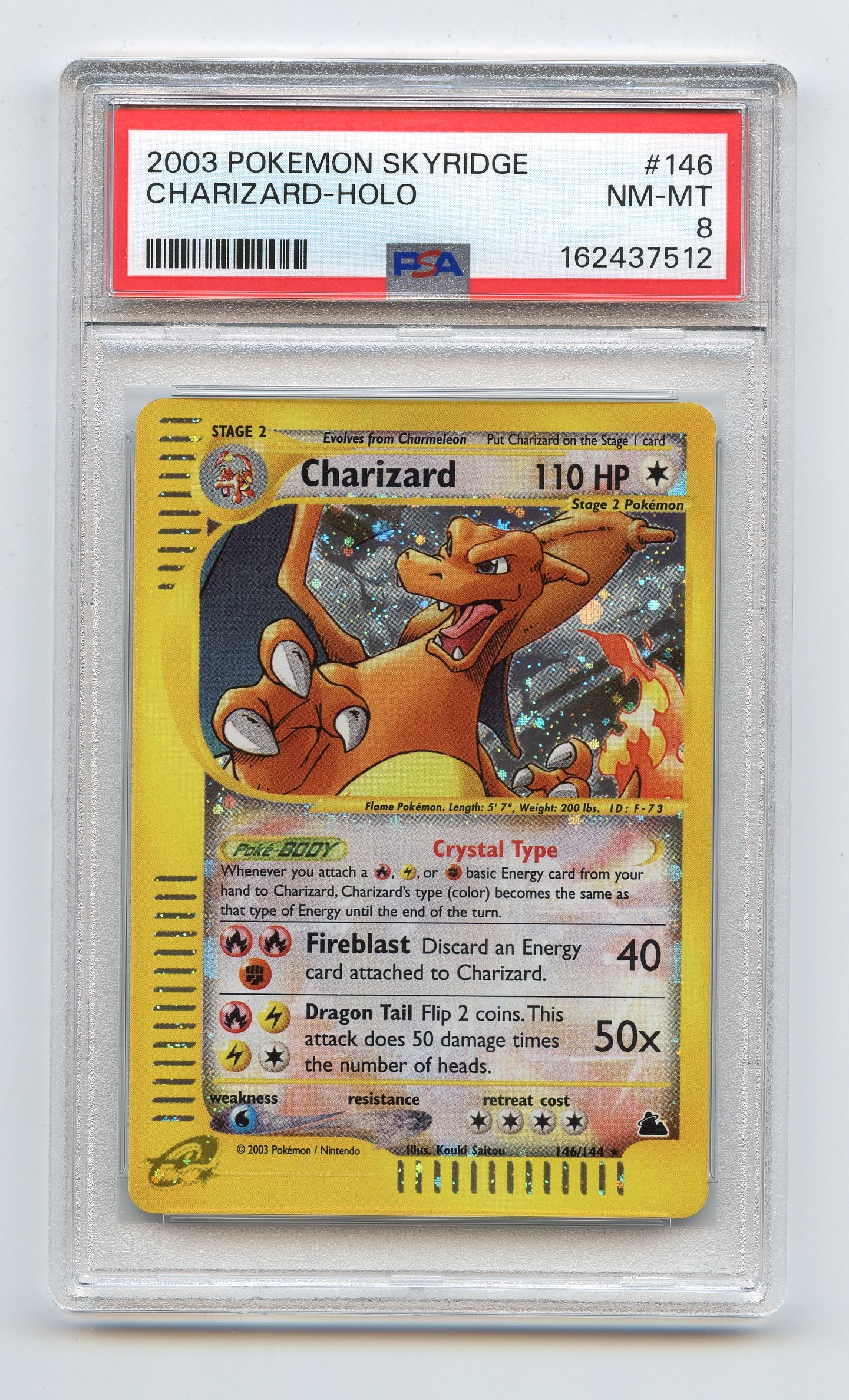 PSA 8 'Crystal' Charizard #146 Holo Skyridge: 'Crystal' Charizard #146 holo from the Skyridge set (2003), graded NM-MT 8 by PSA.Skyridge as a set has seen an enormous surge in popularity over recent years, with this Crystal Charizard representing