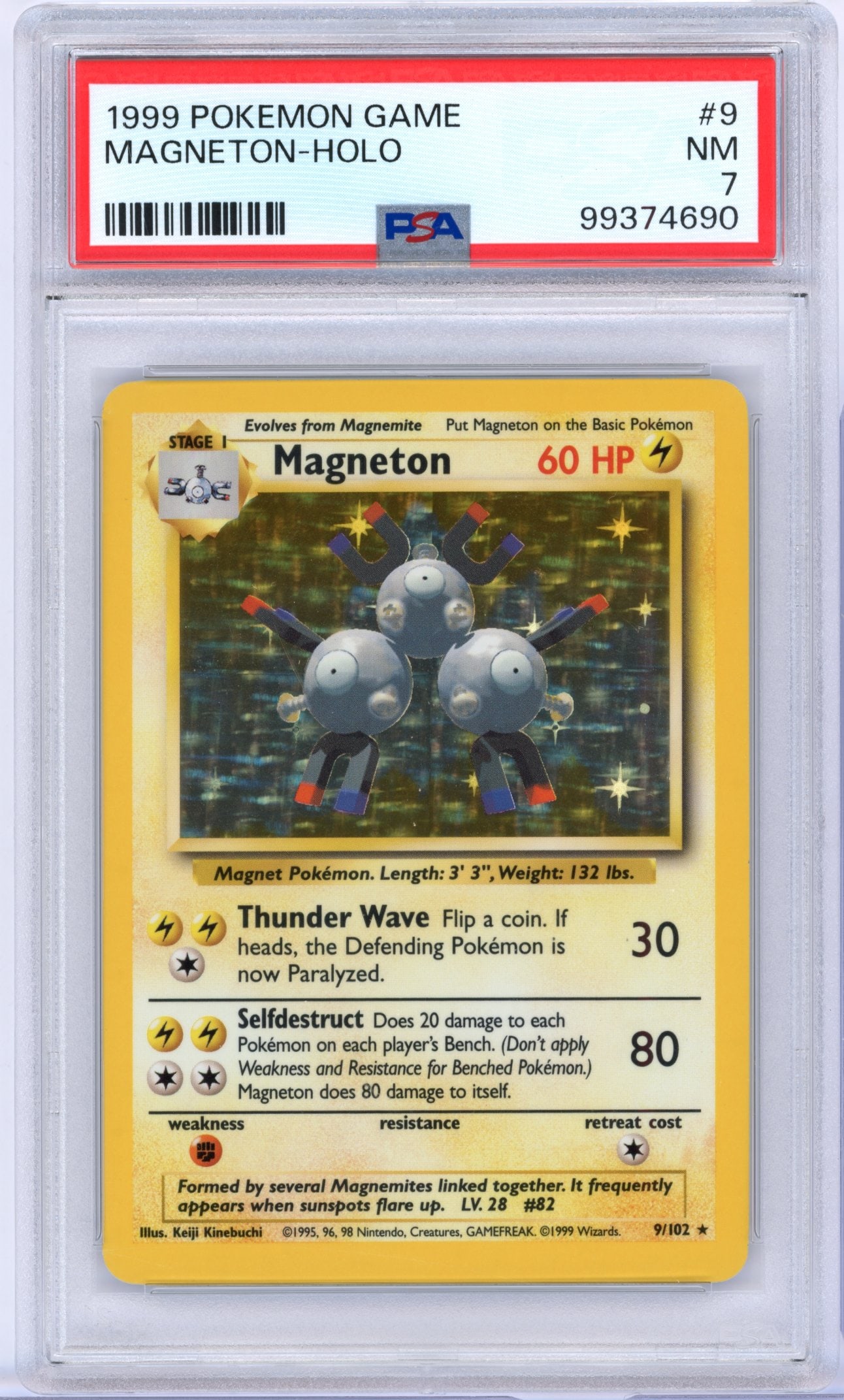 PSA 7 Magneton #9 Holo Base Set: Magneton #9 Holo from Base Set, graded NM 7 by PSA.