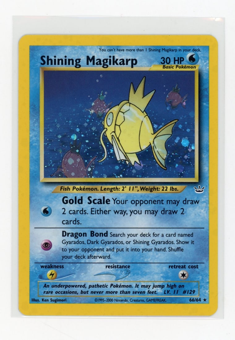 Shining Magikarp #66 Holo Neo Revelation - NM*: Shining Magikarp #66 Holo Neo Revelation, in Near Mint condition -with some very slight whitening on the right edge likely present from the factory.