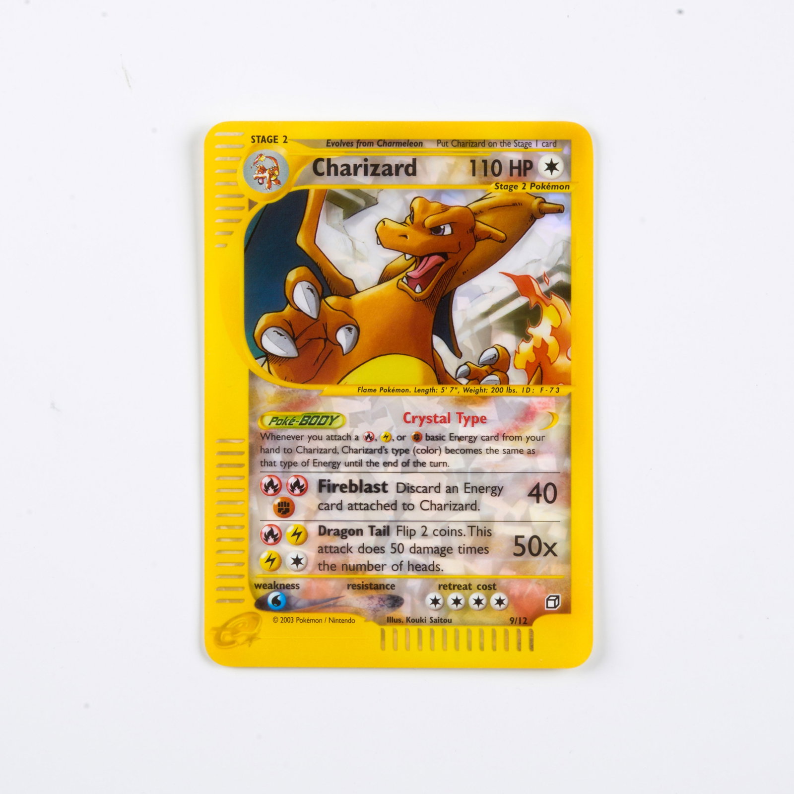'Crystal' Charizard 9/12 Oversized Box-Topper - NM: 'Crystal' Charizard 9/12 Oversized box-topper from Skyridge, in Near Mint condition. A partially-clear plastic card that captures the light, with the fan favourite Crystal Charizard artwork that belon