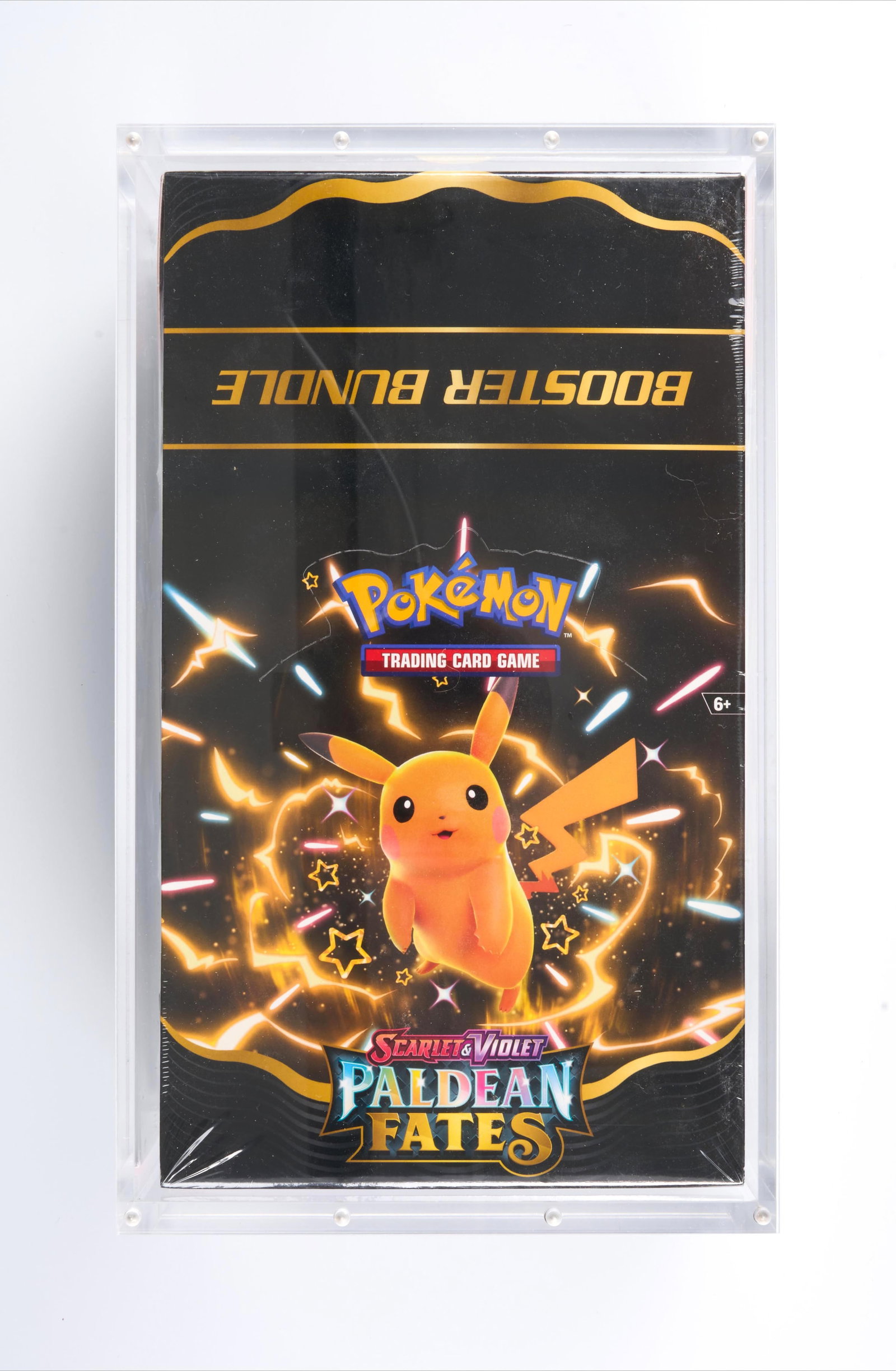 Scarlet & Violet Paldean Fates Booster Bundle Display Case - Factory Sealed with Acrylic Case: A Scarlet & Violet Paldean Fates Booster Bundle Display Case, containing x10 booster bundles. This item is factory sealed and in excellent condition, with only a few minor snags in the fragile plastic