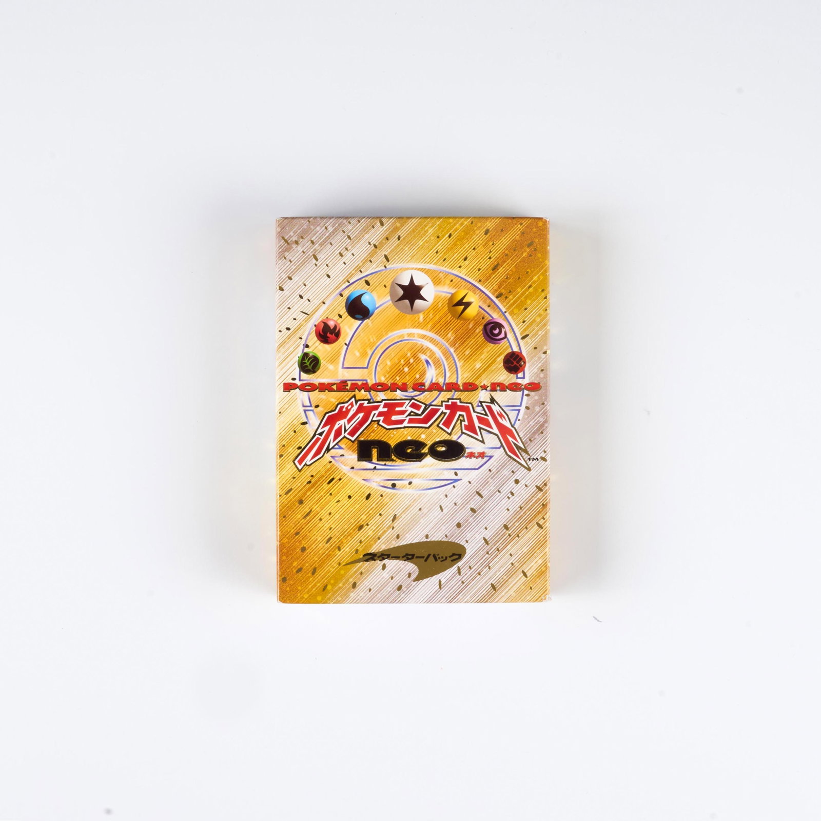 Neo Japanese Starter Deck - Opened: A Neo Genesis opened Starter Deck pack, in good condition. The contents includes: Lugia coin, counters, manual, and wrapped deck. Only minor wear can be seen on the box, making this an ideal display i