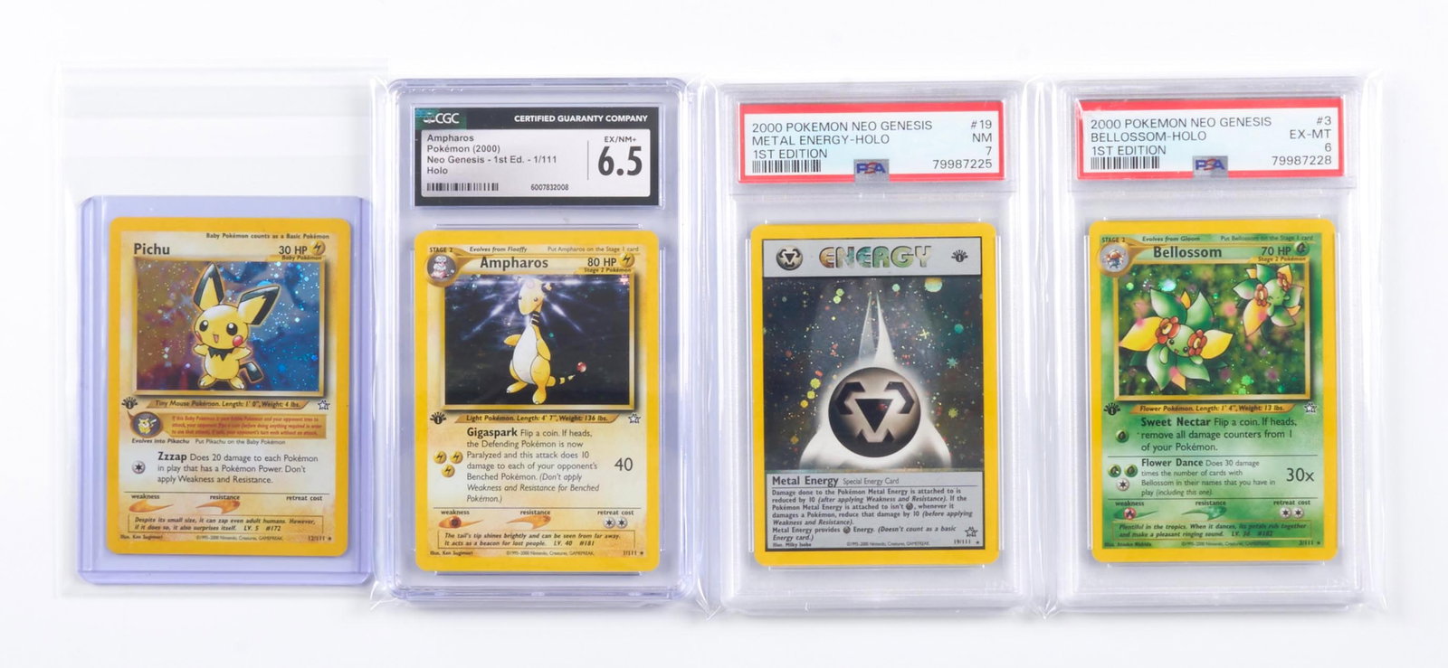 Neo Genesis 1st Edition Partially Complete Set 92/111 (Inc. x4 Holos): A partially complete set of Neo Genesis, the first main expansion from the Neo Series released December 16th, 2000. All the cards included are 1st Edition printings, making this an especially appealin