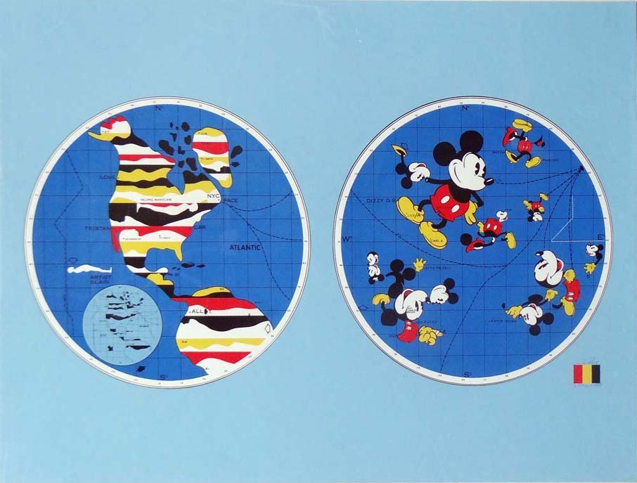 Ernest Trova- "Mickey Mouse World": Original serigraph on paper by Ernest Trova titled "Mickey Mouse World". From the limited edition of 60. Size: 23" x 29". Hand signed by the artist. COA provided. Guaranteed authentic