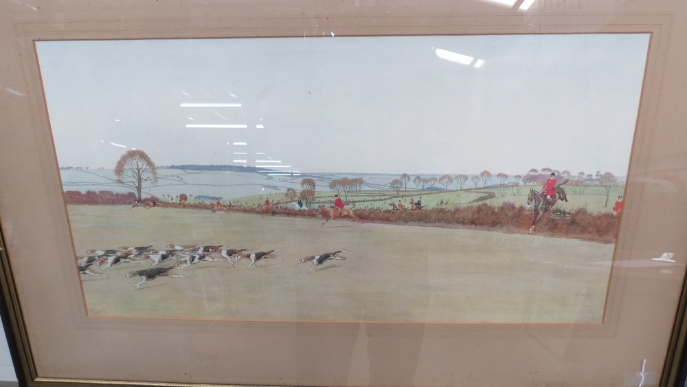 Cecil Aldin, Full Cry from Loatland Wood: Cecil Aldin, Full Cry from Loatland Wood, lithograph, 33x62cm