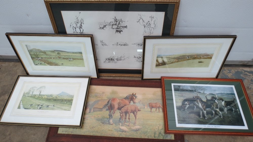 Cecil Aldin, The Cheshire Hounds, lithog: Cecil Aldin, The Cheshire Hounds, lithograph 19x33cm, together with 2 others by the same hand, and 3 further lithographs.