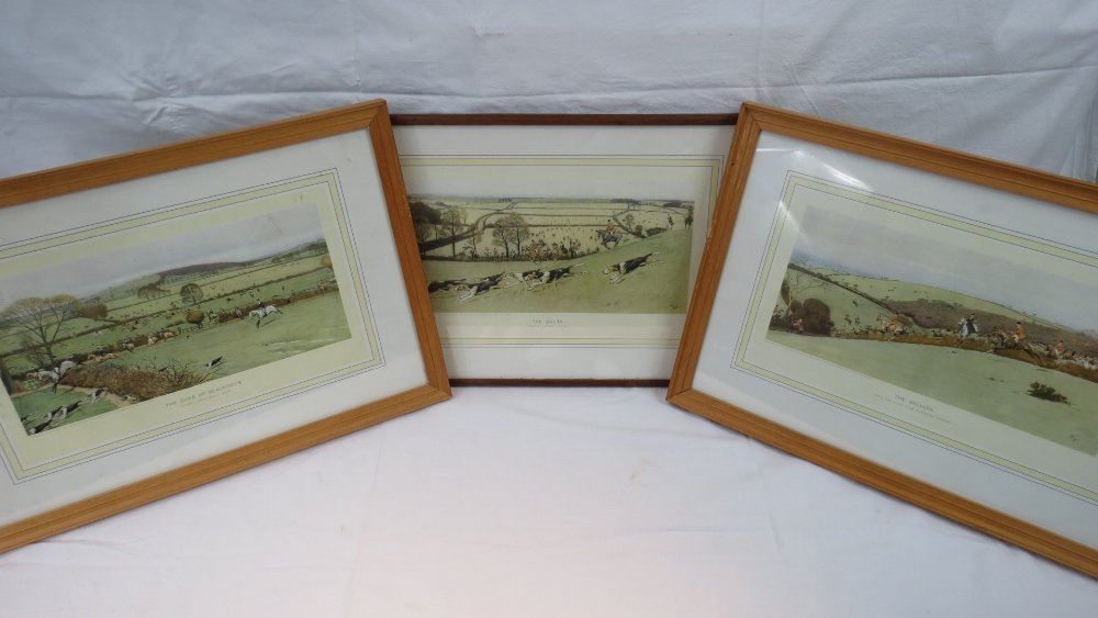 Cecil Aldin, The Quorn, from Billesdon C: Cecil Aldin, The Quorn, from Billesdon Coplow, lithograph, 23x35cm together with two others, The Belvoir and the Duke of Beauforts.