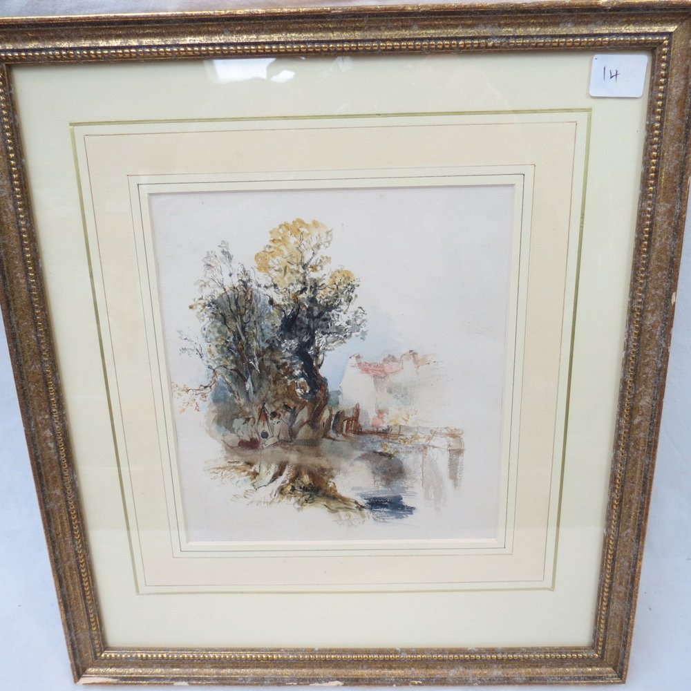 Attrib. Joseph Clayton Bentley (1809-185: Attrib. Joseph Clayton Bentley (1809-1851), Figures Camped beside a River, watercolour sketch, 18x16cm.
