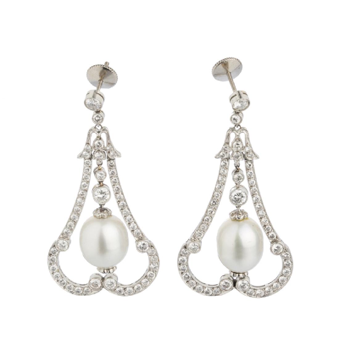 Art Nouveau platinum earrings with diamonds and pearls (1 of 1)