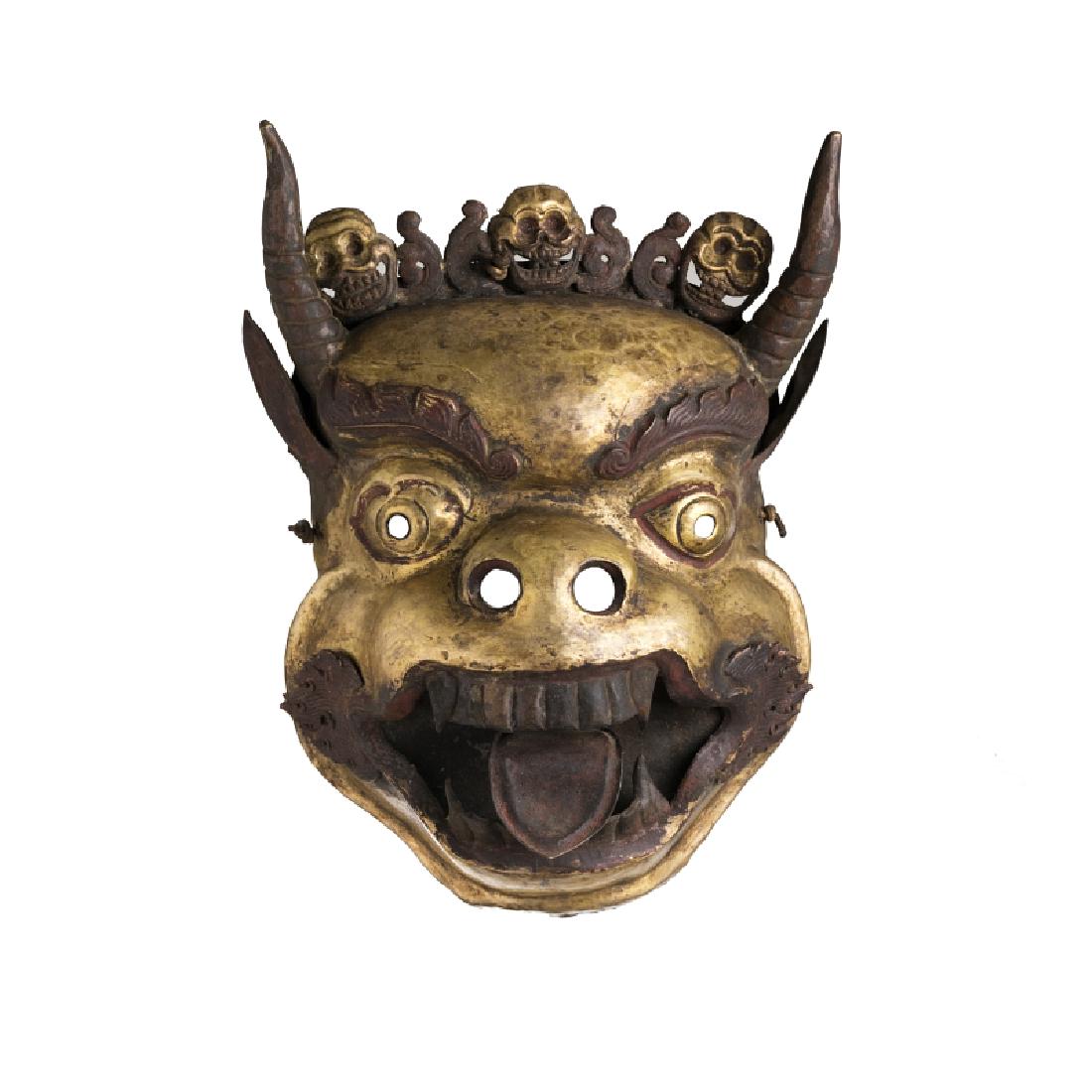 TIBET - Gilt copper buddhist mask, 19thC (1 of 1)
