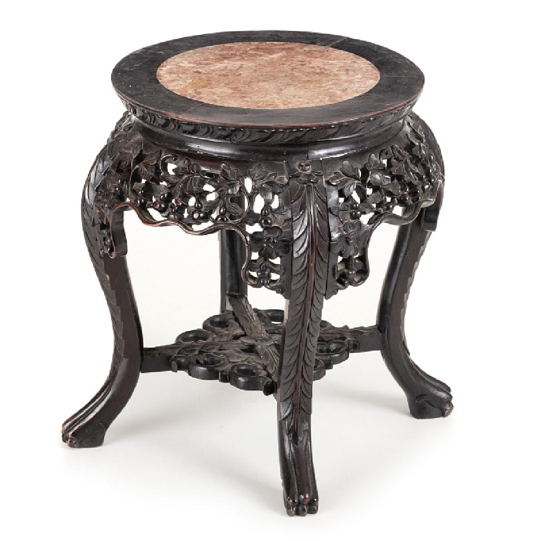 Chinese Vase stand in hongmu and marble (1 of 1)