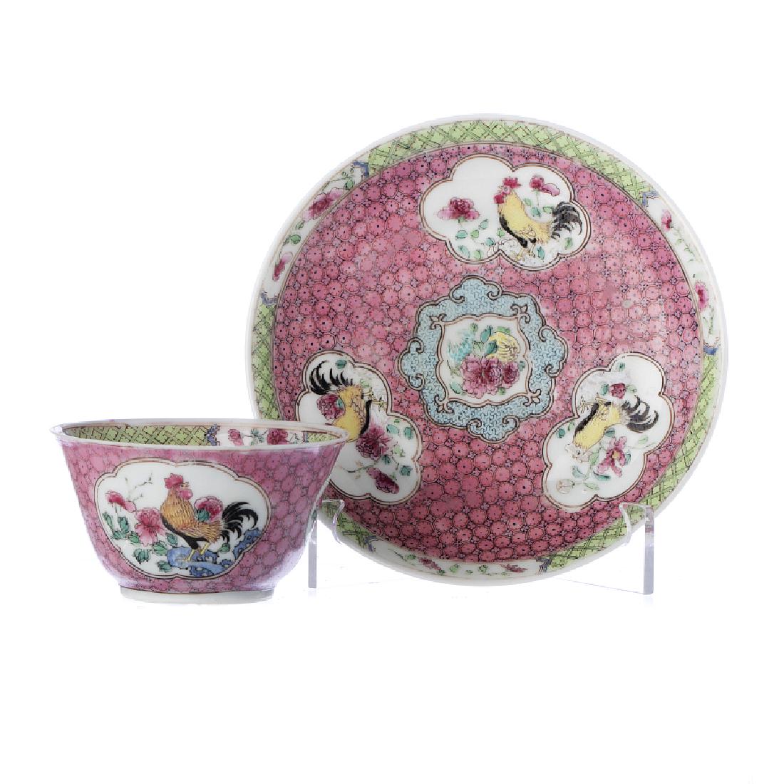 Chinese porcelain  'Rooster' Teacup and Saucer, (1 of 1)