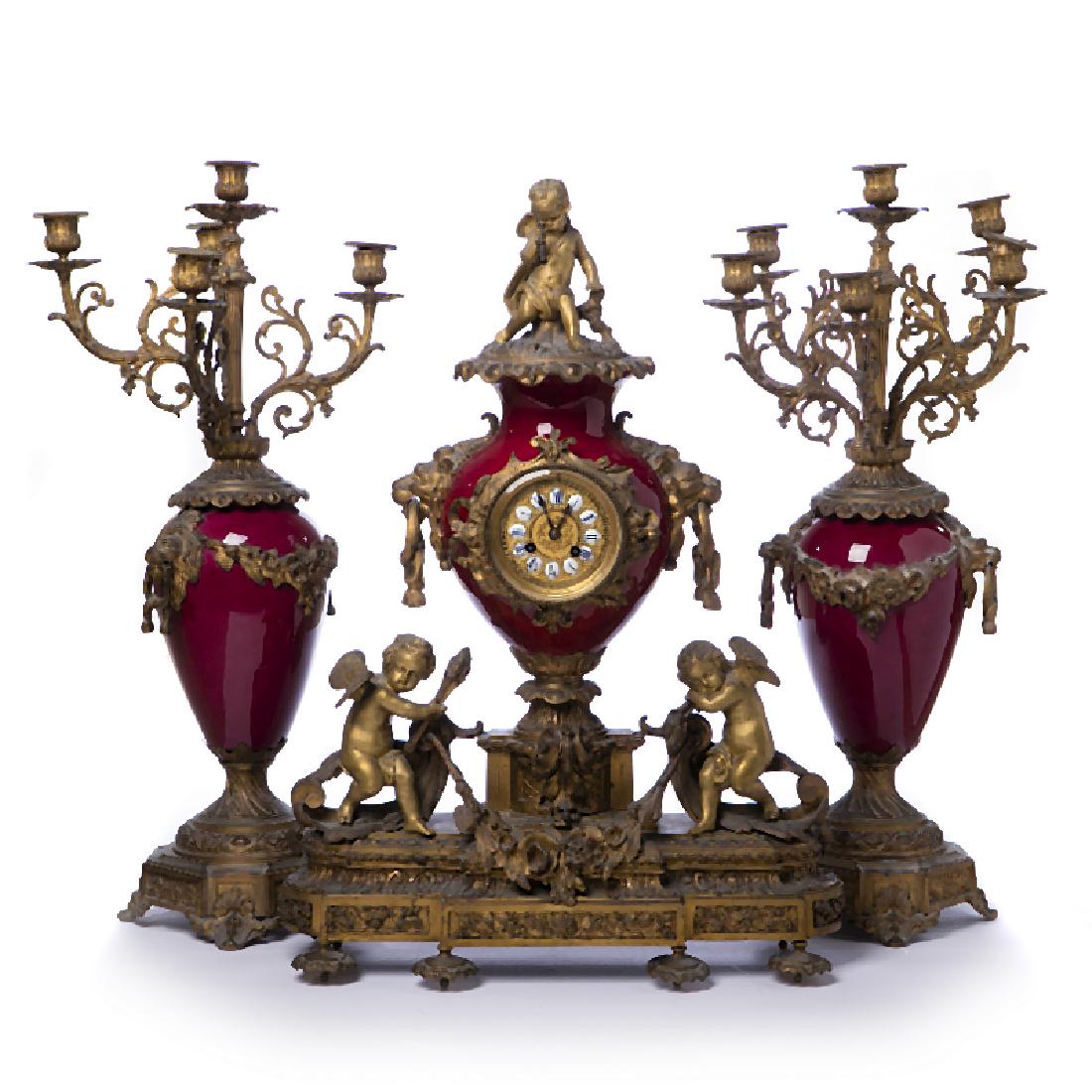 Clock in bronze and porcelain with adornments (1 of 1)
