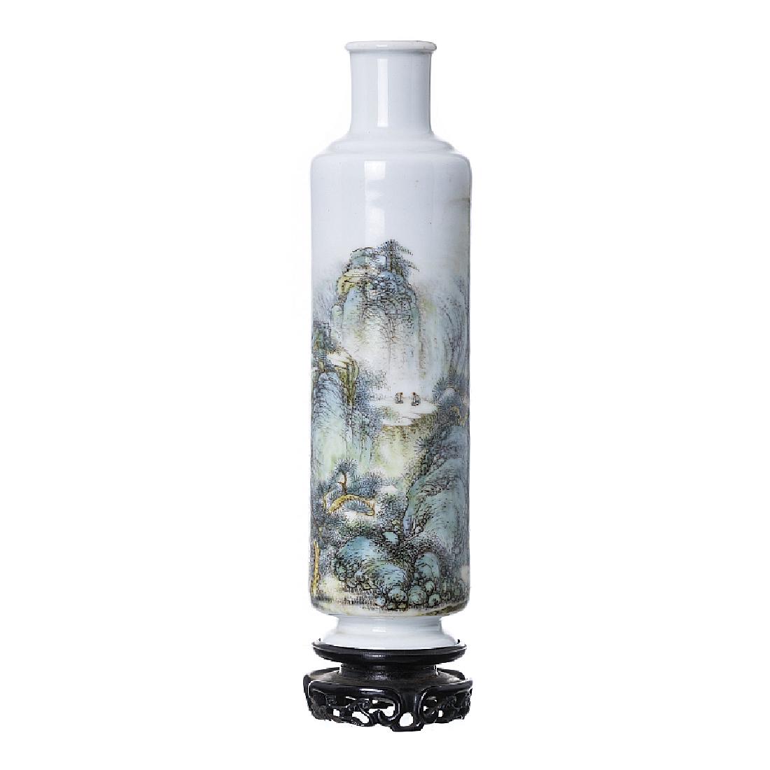 Chinese porcelain cylindrical lanscape vase, Minguo (1 of 1)