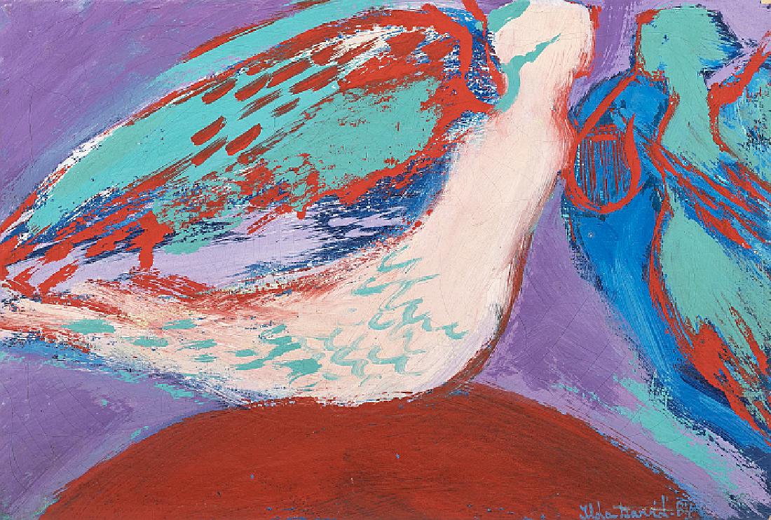 ILDA DAVID (b. 1955) - Four angel canvas: A set of four oil paintings on canvas, signed and dated 1984. Dim.: 20x30.5 cm; 25.5x30 cm; 22.5x33 cm; 20x33 cm.