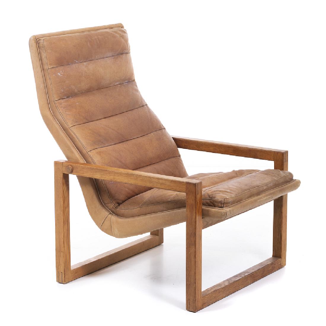 ILMARI LAPPALAINEN (20th) - 'Pulkka' armchair: Finland, c.1970, teak structure, brown leather upholstery. Signals of use.Dim .: 94x69,5x90cm.