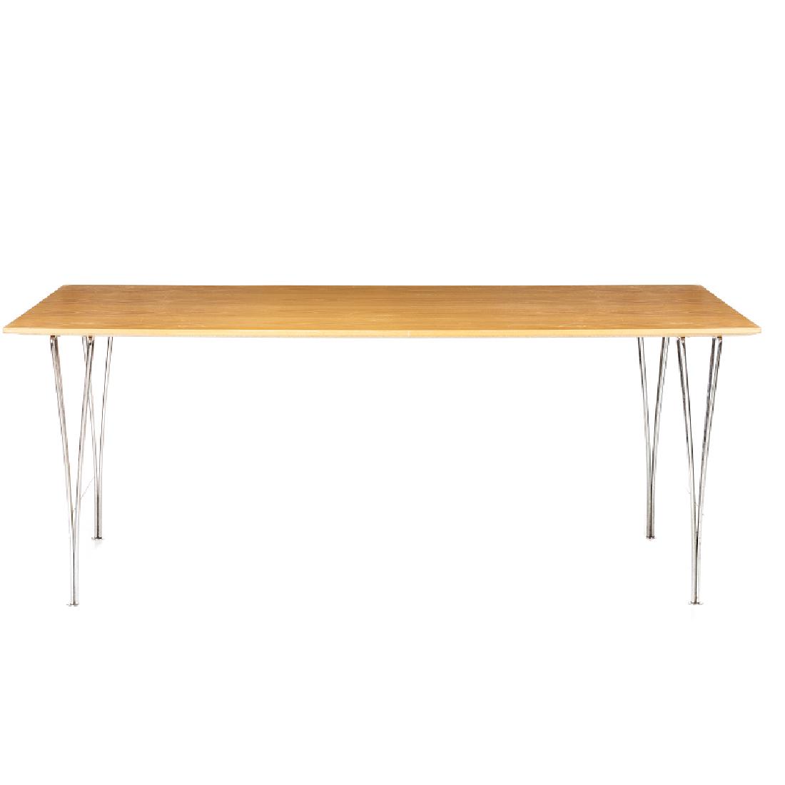 PIET HEIN & BRUNO MATHSSON (20thC) - Table MI144: Table / desk, feet made of chromed steel, birch top, made by Fritz Hansen, c. 1982. Signed. Dimension: 70.5x180x90 cm.