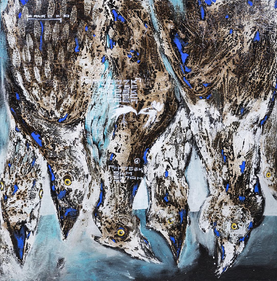 SOLY CISSE (n.1969) - 'Untitled': Acrylic / Mixed technique on canvas, signed and dated 2005 on the back. Dim .: 150x150cm.