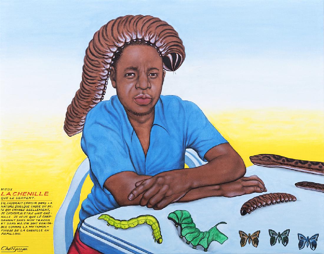 CHERI SAMBA (b.1956) - Mieux la Chenille que le serpent: Oil on canvas, signed and dated of 1999. Attached is a Certificate of Authenticity from the Artist and photography face-to-face with the work.Dim.:75,5x95,5cm.