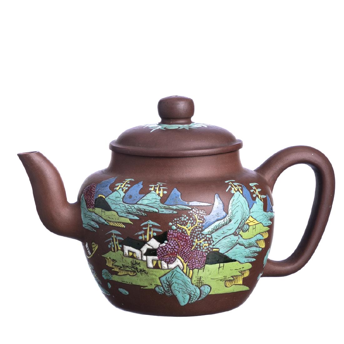 Large teapot with a 'landscape' in Chinese Yixing (1 of 1)