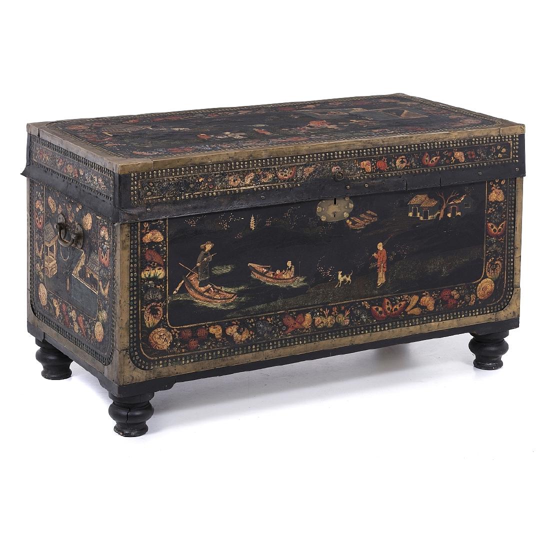 Chinese painted leather chest (1 of 1)
