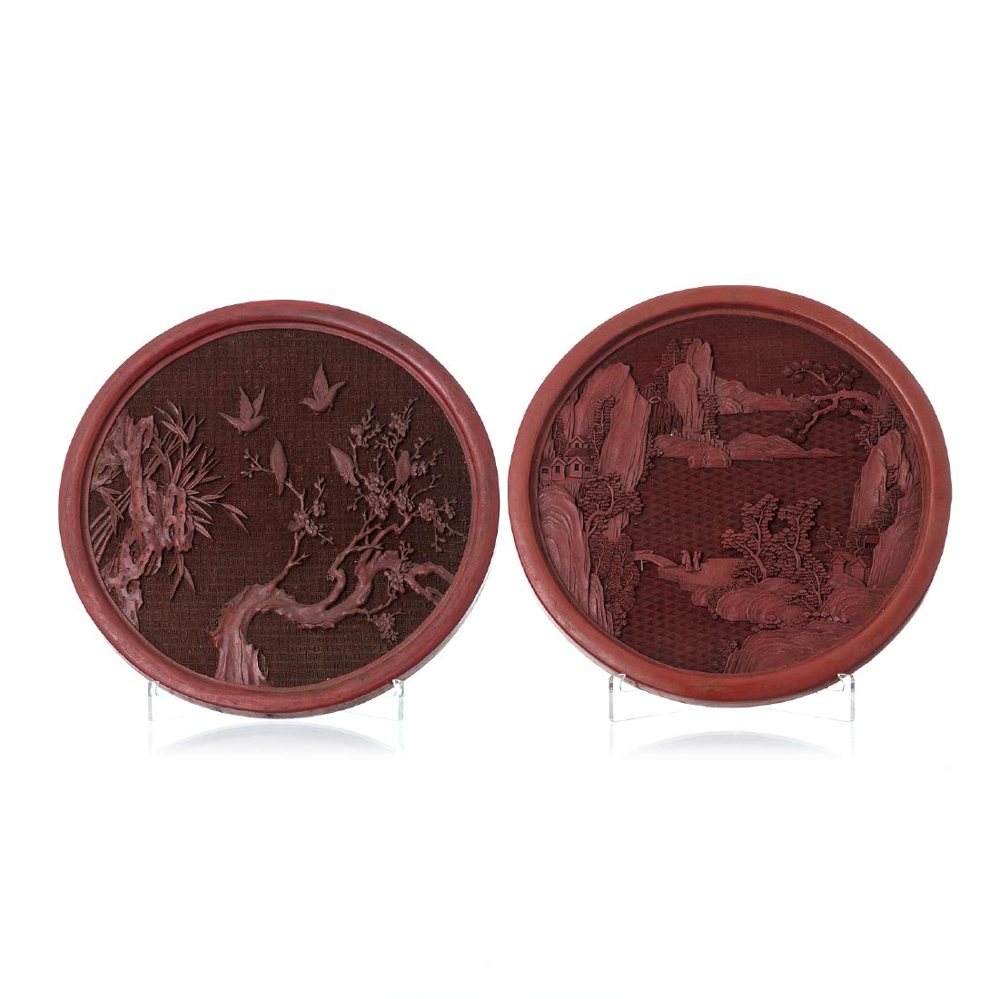 Two Chinese plaques in cinnabar lacquer (1 of 1)