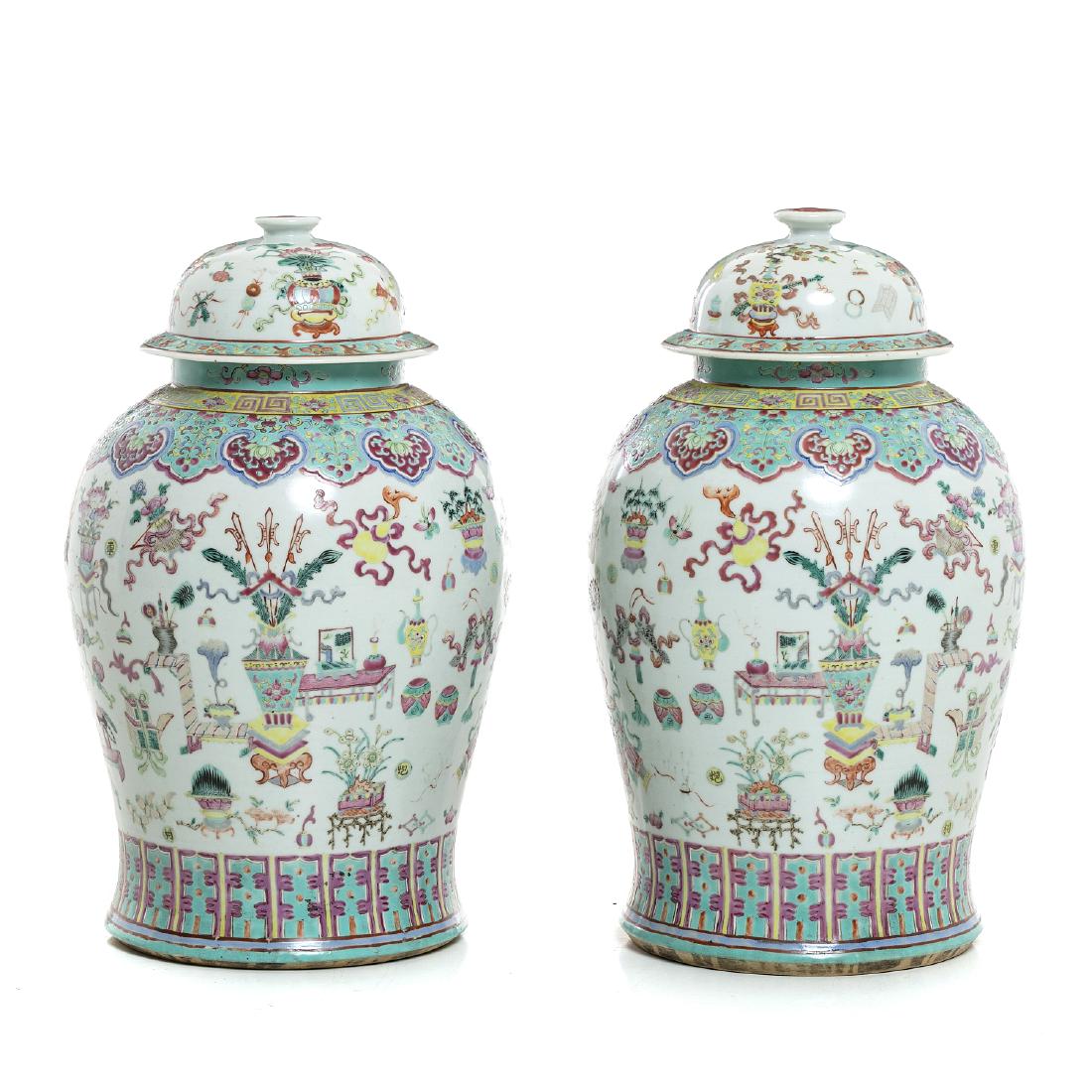 Pair of pots with lid in china porcelain, Tongzhi (1 of 1)