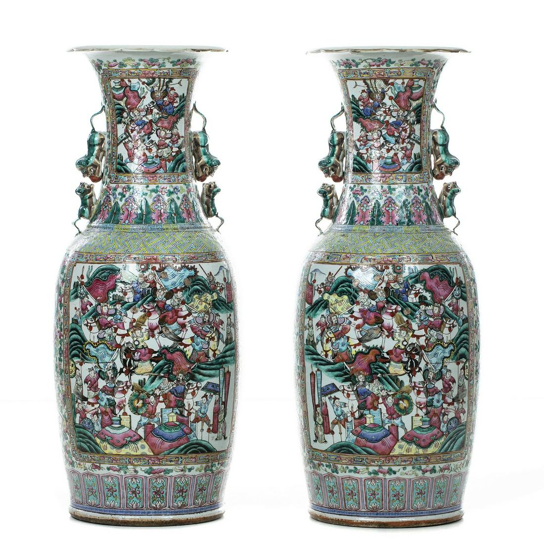 Pair Of Large Chinese Porcelain Floor Vases Tongzhi