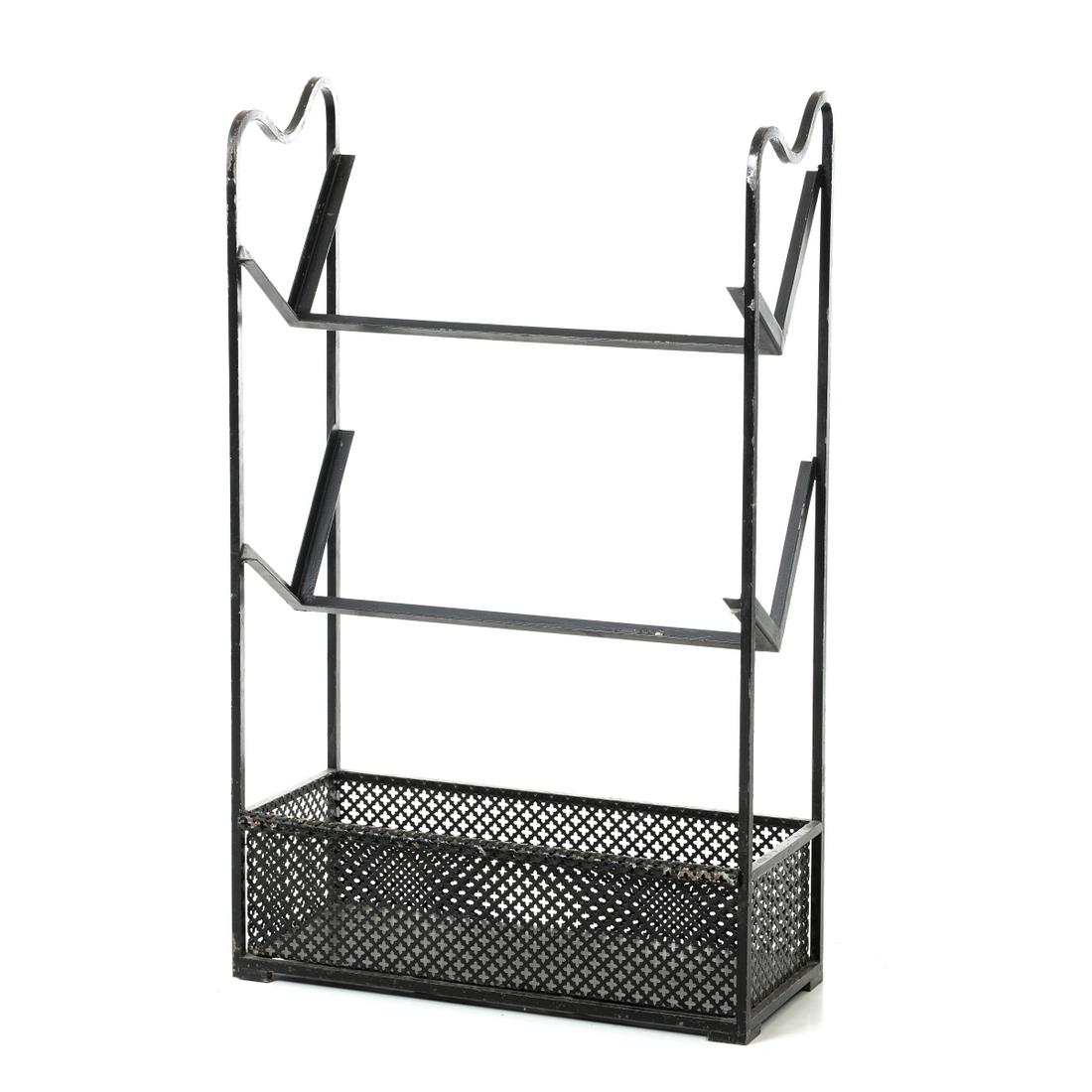 MATHIEU MATEGOT (1910-2001) - Bookcase: France, c.1950. Lacquered perforated metal. Signs of use, oxidation. Dim .: 118.5x73x30.5cm.