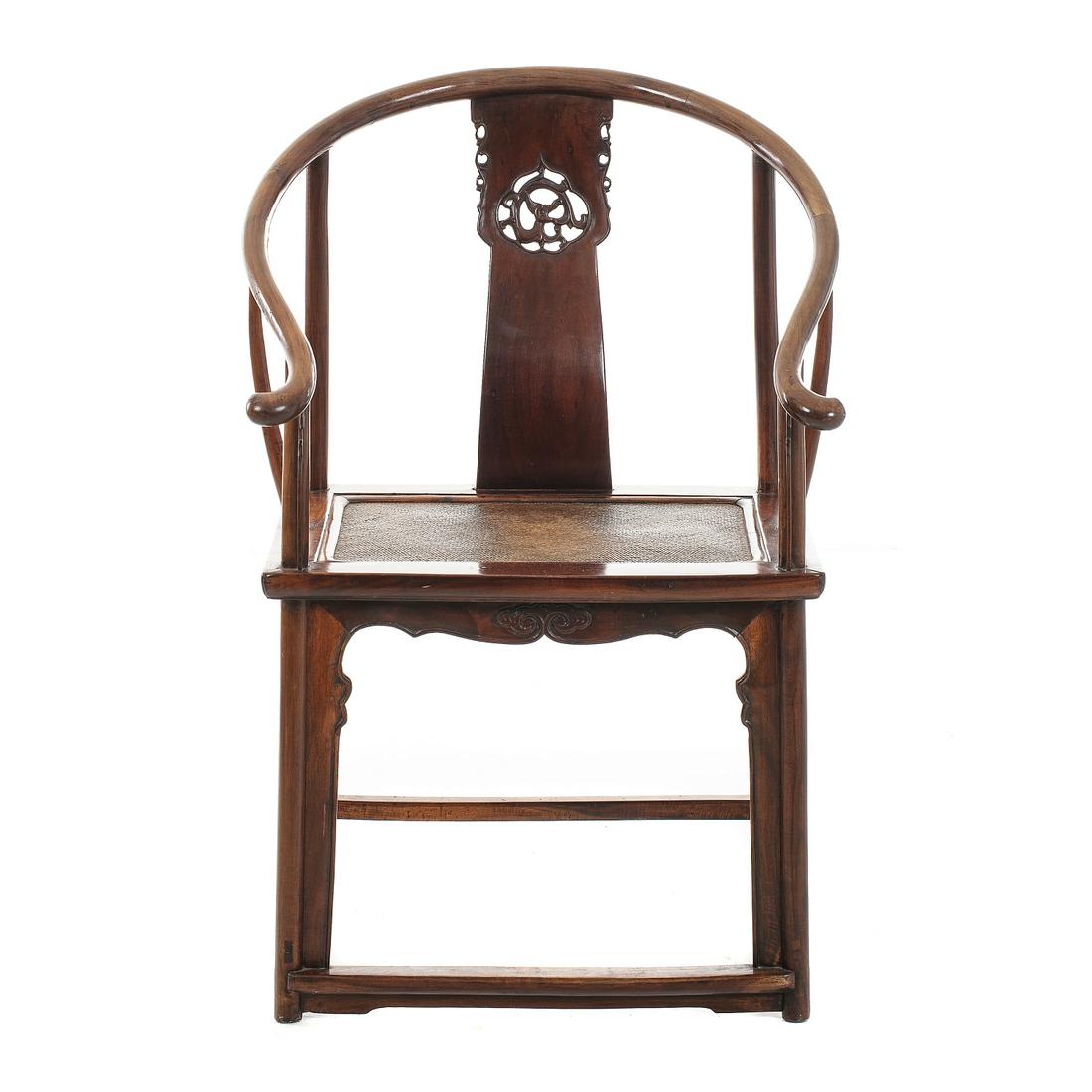 Chinese Curved Armchair, Minguo: China, Minguo, carved exotic wood, curved arms. Signs of use. Dim .: 99.5x67x51cm.