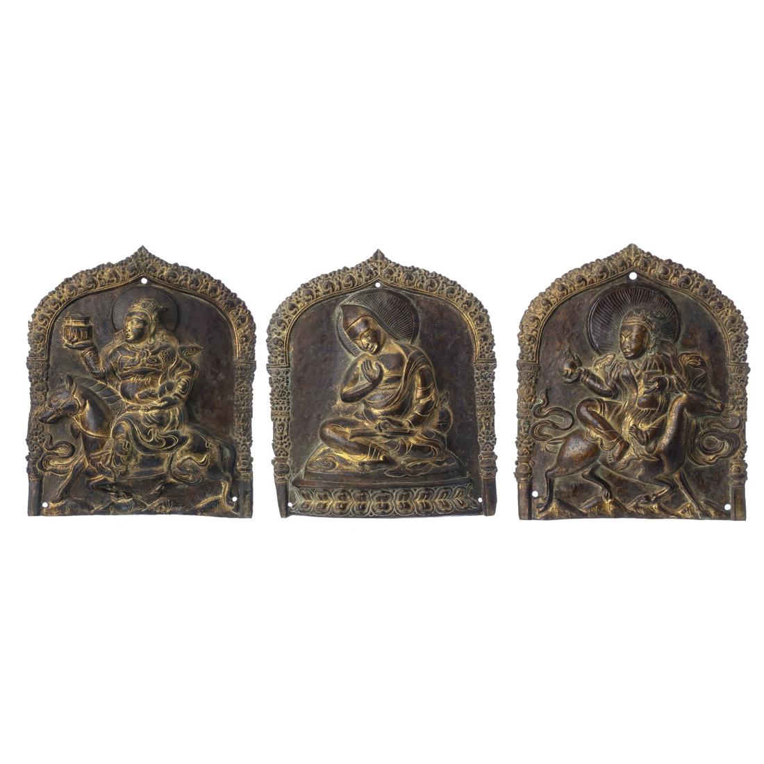 Three Tibetan Lama gilt copper plaques (1 of 1)