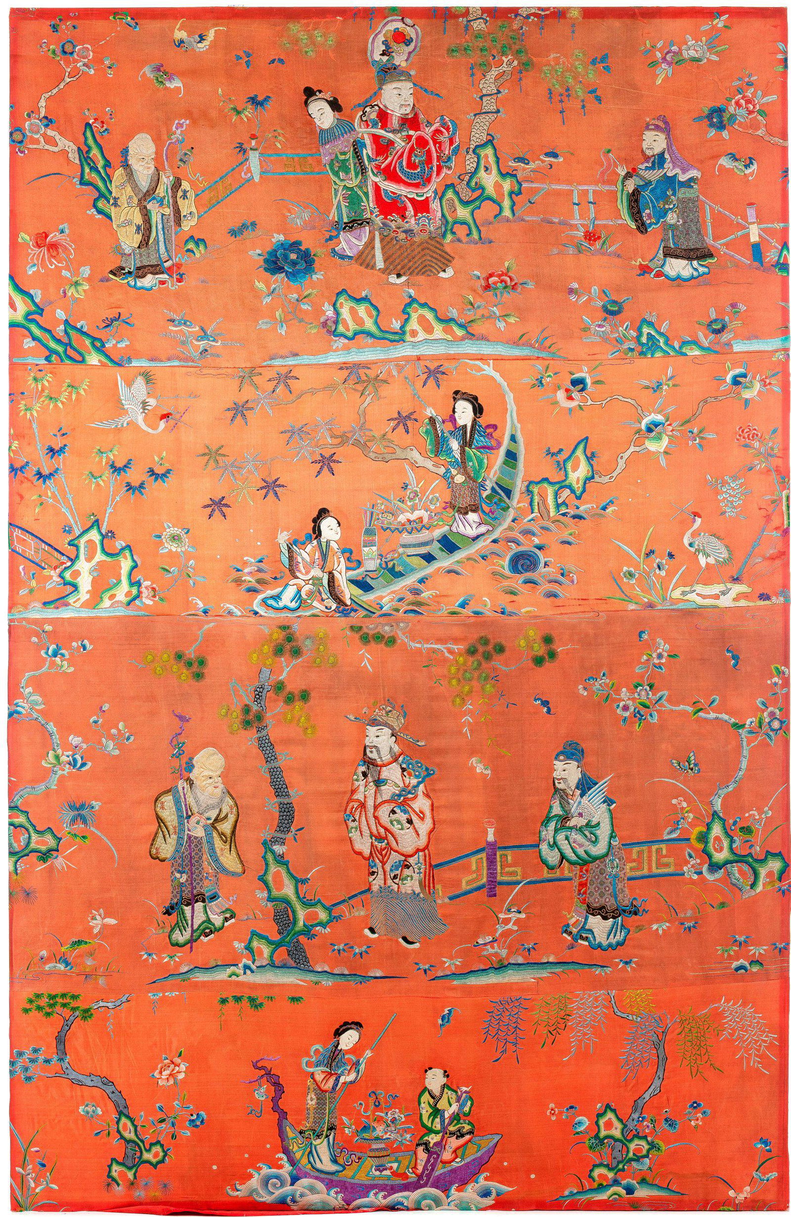 Chinese Embroidered Sanxing & Immortals Panel (1 of 1)