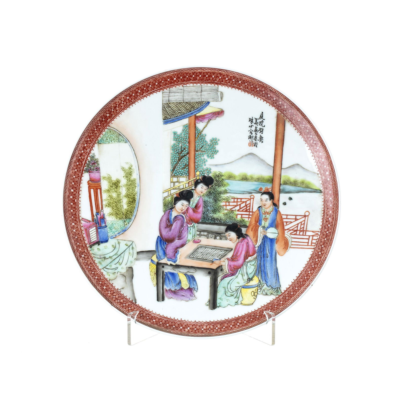 'Figures' pair of plates in Chinese porcelain, Republic (1 of 2)