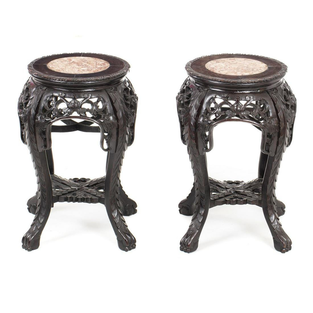 Pair of chinese hongmu columns 'flowers', Minguo (1 of 1)