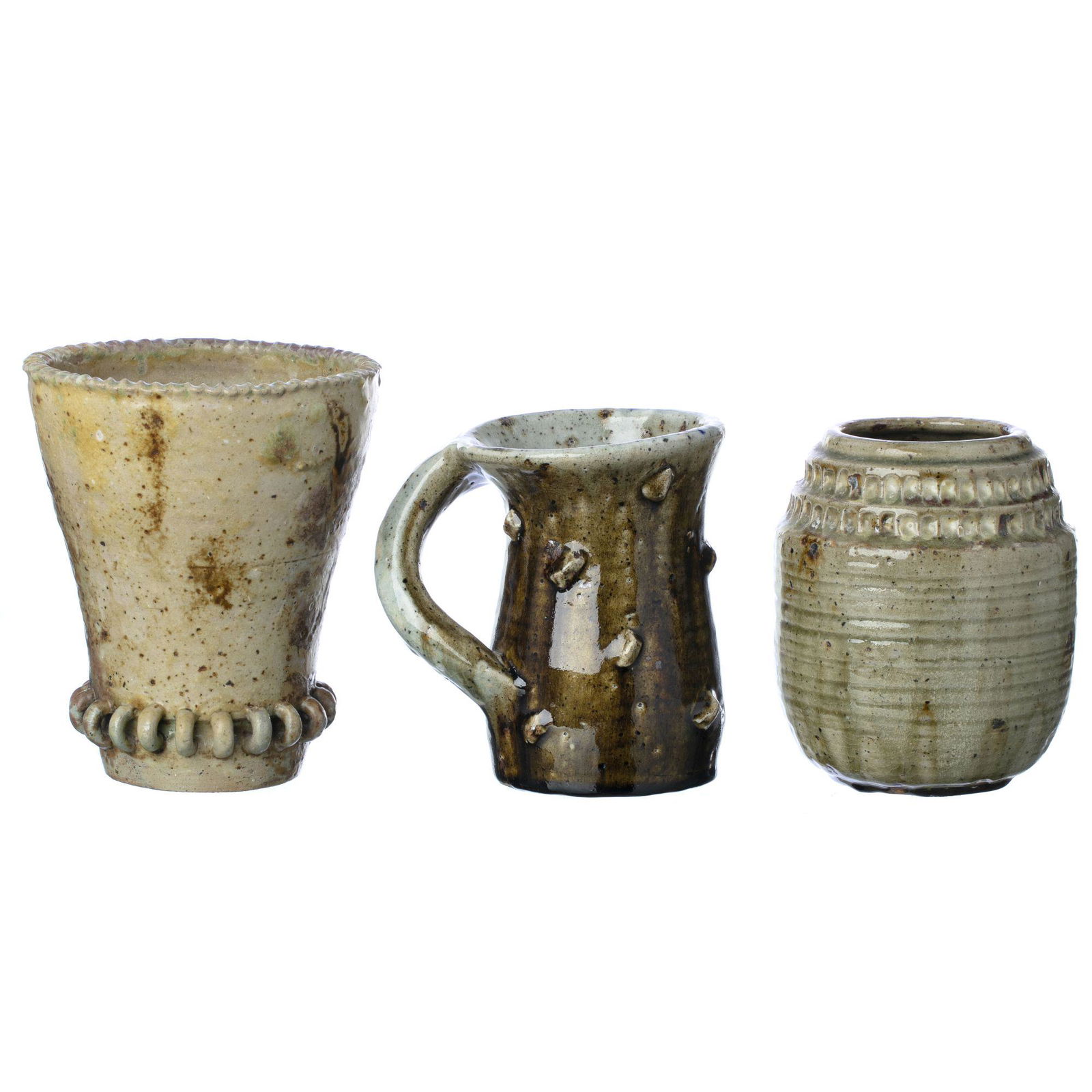 JEAN LERAT (1913-1992) / JACQUELINE LERAT (1920-2009) -: France, c. 1950, La Borne, pyrite stoneware, wood fired, glazed, relieved and incised decoration. Signed J. Lerat, La Borne, numbered 221 and 131. Craquelure on one of them. Dim.: 16.5 cm and 19.5 cm.