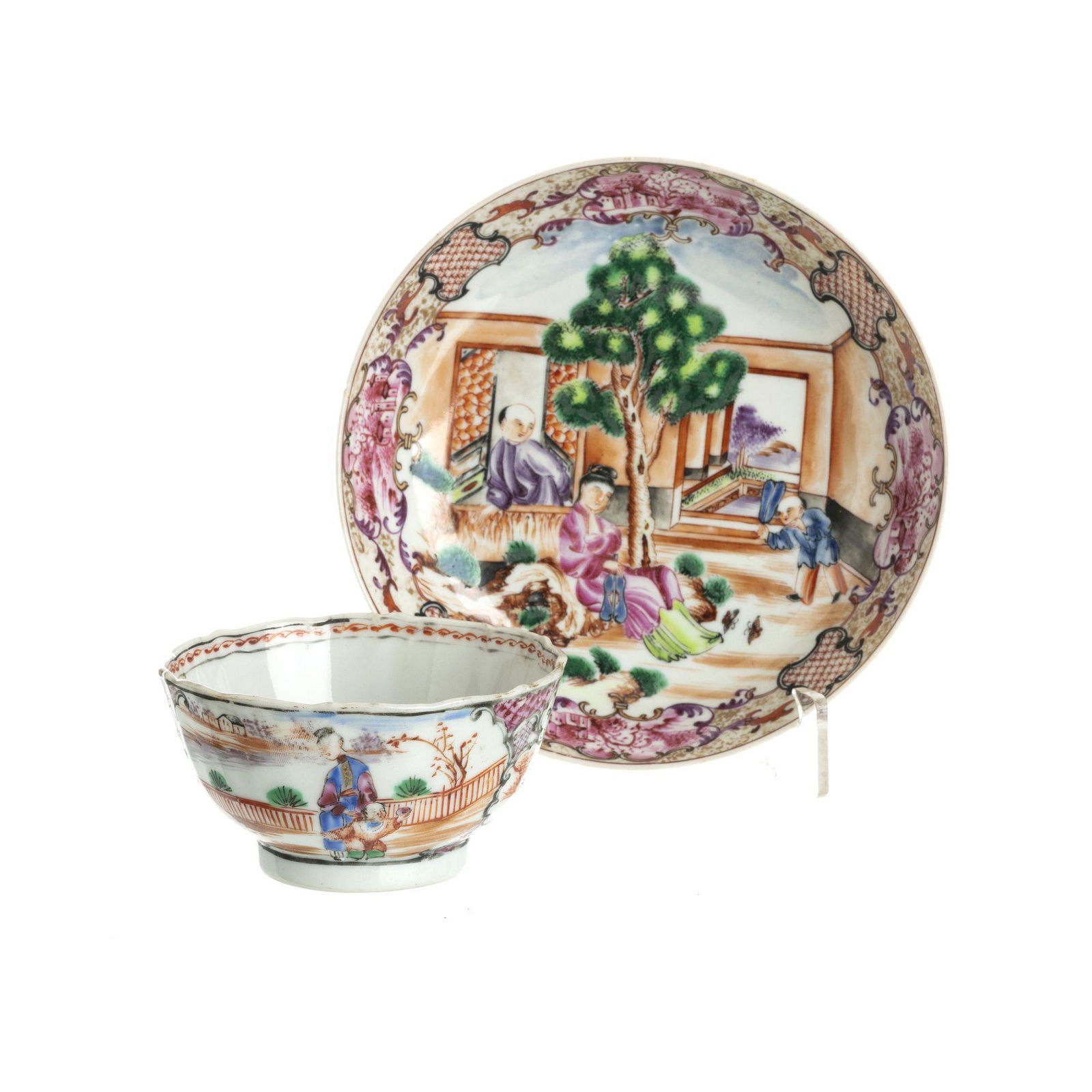Chinese porcelain 'mandarin' teacup and saucer, (1 of 1)