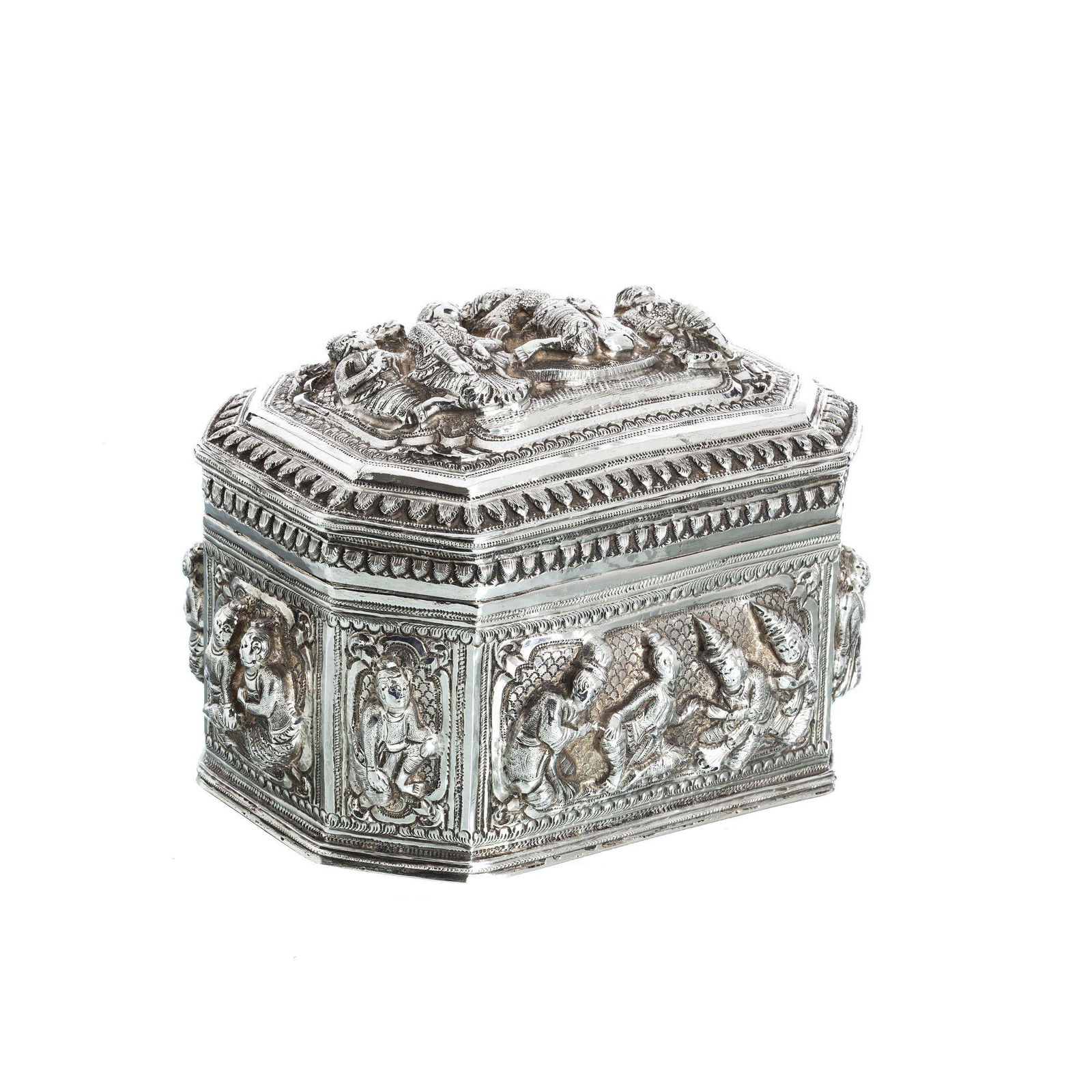 Burmese figural apsara silver box (1 of 1)
