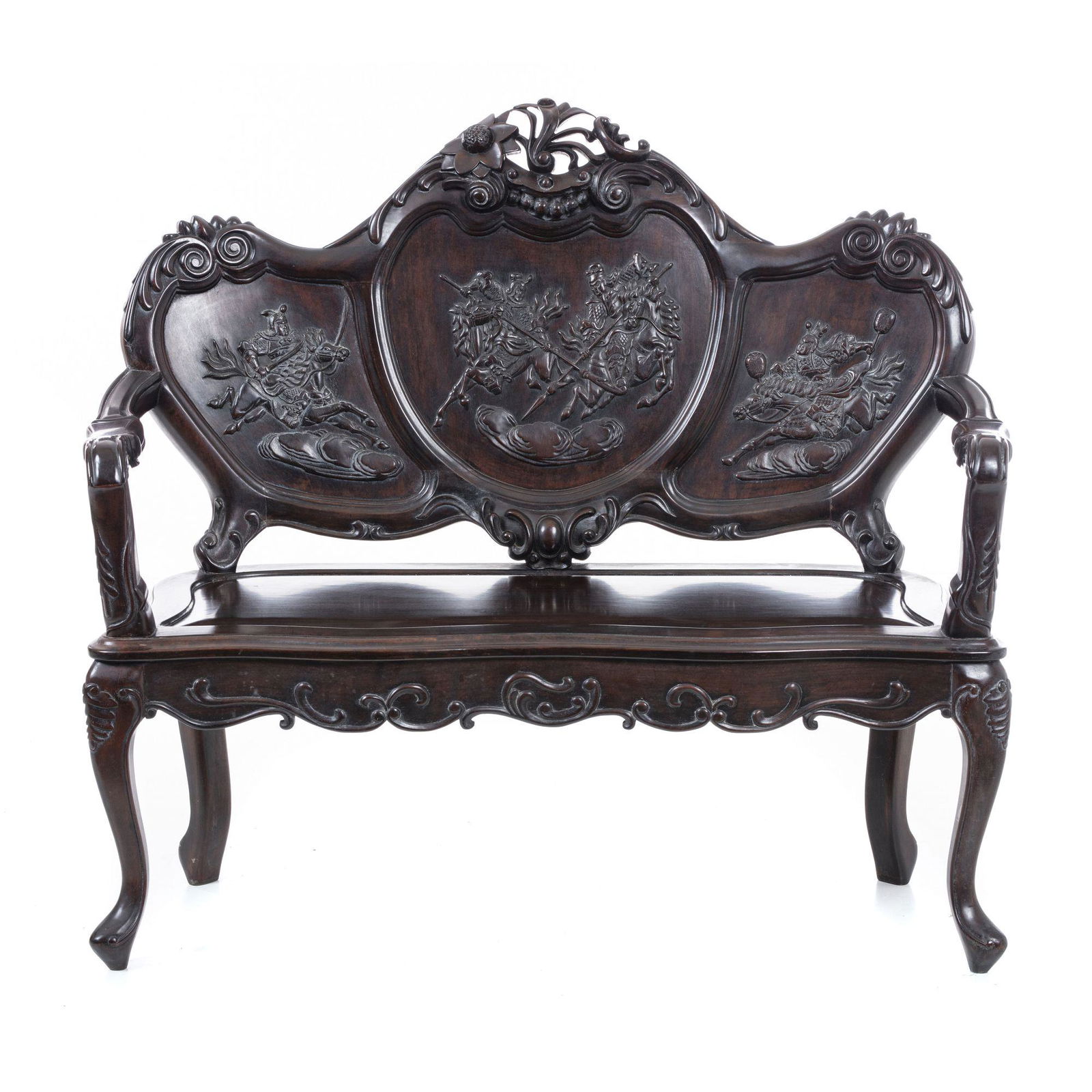Chinese hongmu settee 'warriors on horseback' (1 of 1)