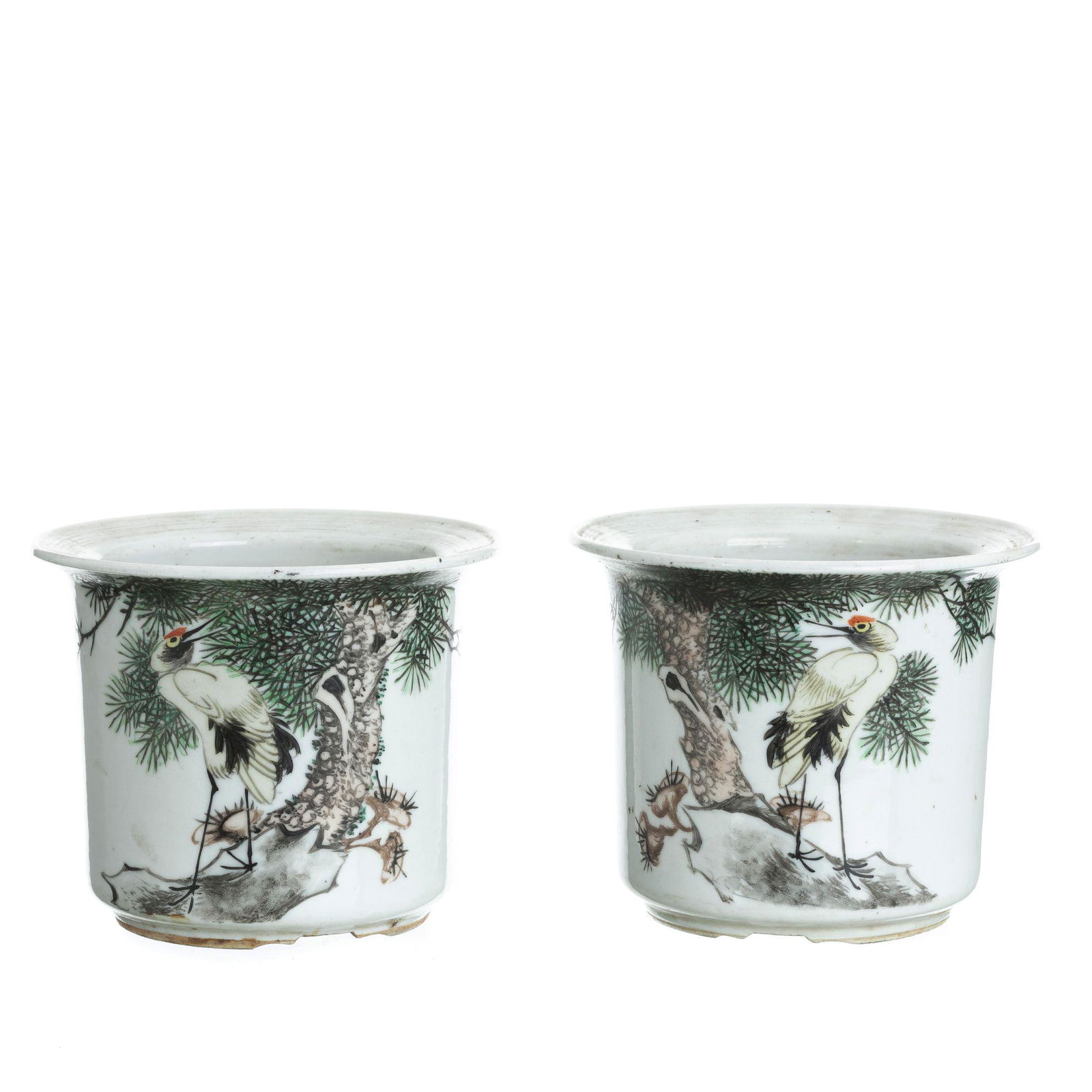 Pair of Chinese porcelain crane vases, Minguo (1 of 1)