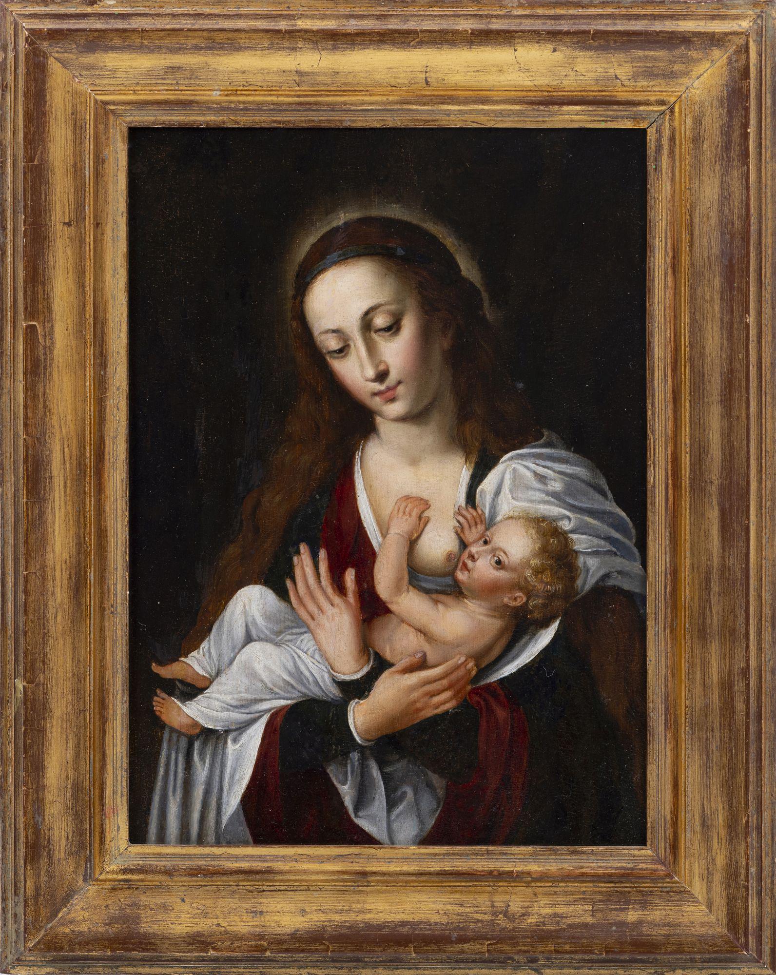 Circle of JOOS VAN CLEVE CIRCLE, 16thC - 'Virgin of milk': Oil on oak wood. Dim.: 47x35cm.