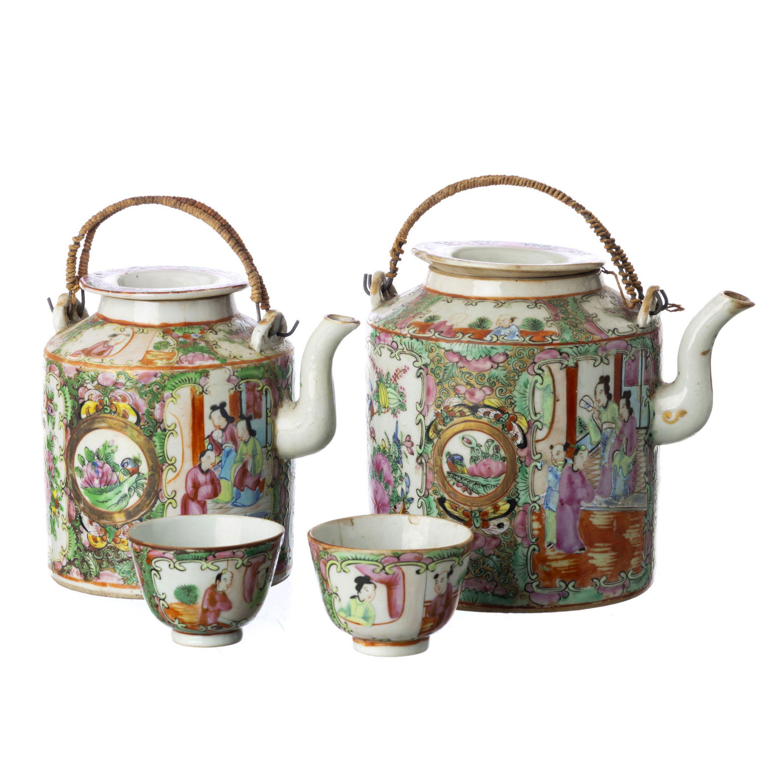 Two Teapots And Two Mandarin Bowls, In Chinese Porcelain