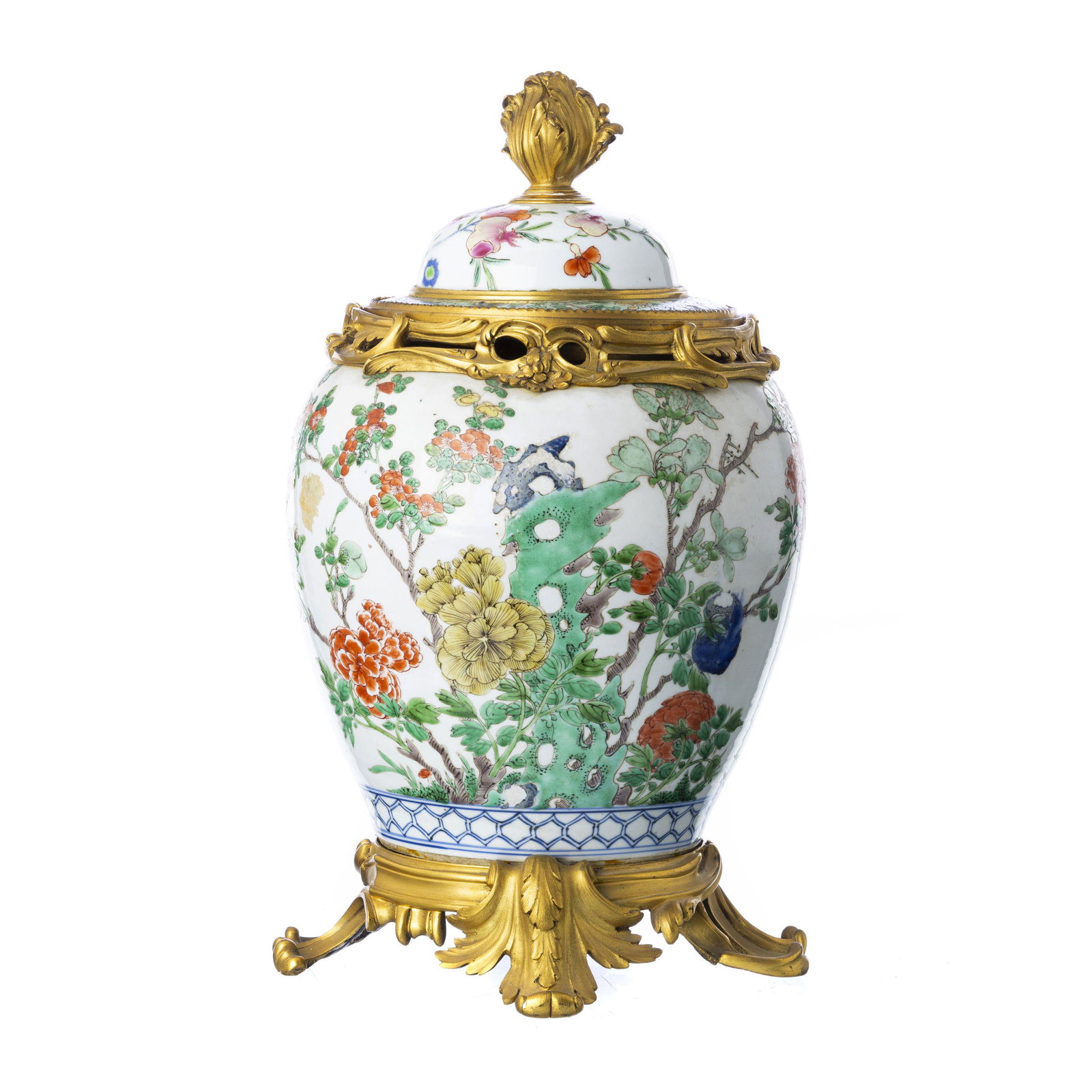 Chinese porcelain pot and cover with gilt bronze mounts, Kangxi (1 of 1)