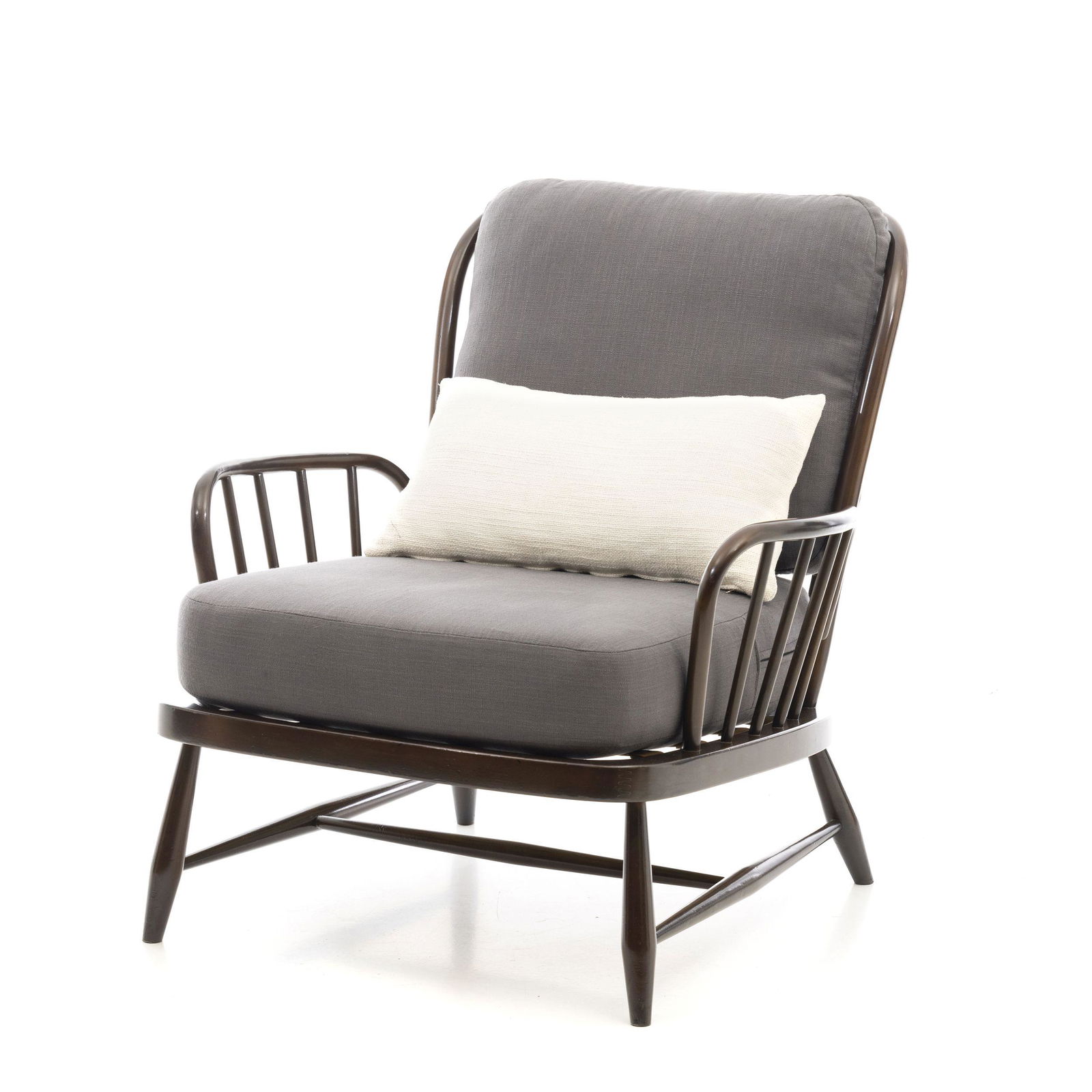 ERCOL - 'Jubilee' Armchair: English, c. 1960-70, mahogany frame, fabric upholstery, Lucian Ercolani design. Marked. Dim.:83x80x92 cm