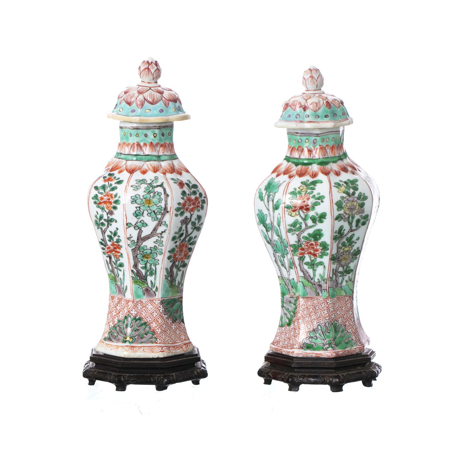 Pair of Chinese porcelain Famille verte Lidded Pots, Kangxi (1 of 1)