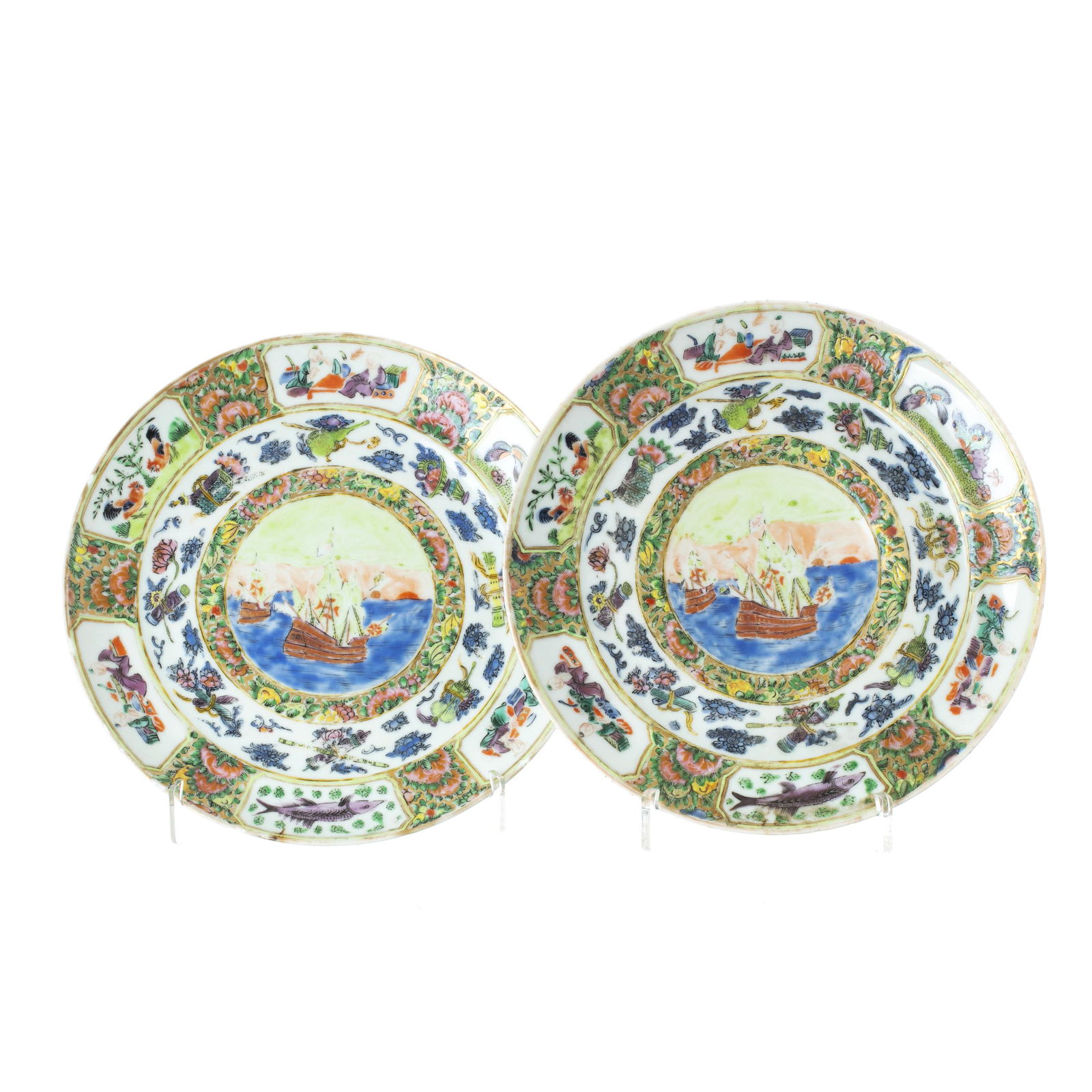 Pair of Chinese export 'Portuguese Armada' Plates (1 of 1)