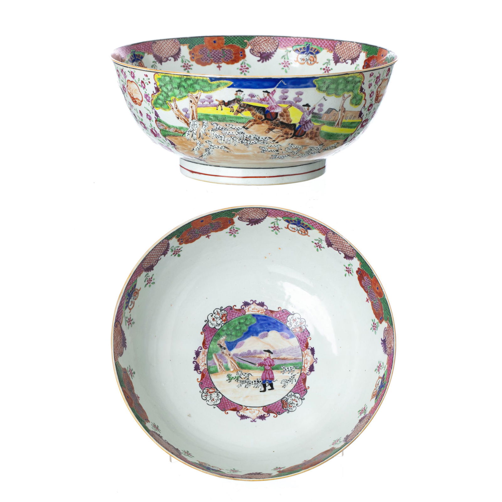 Large Chinese porcelain European Subject Hunting Punch Bowl, Qianlong (1 of 1)