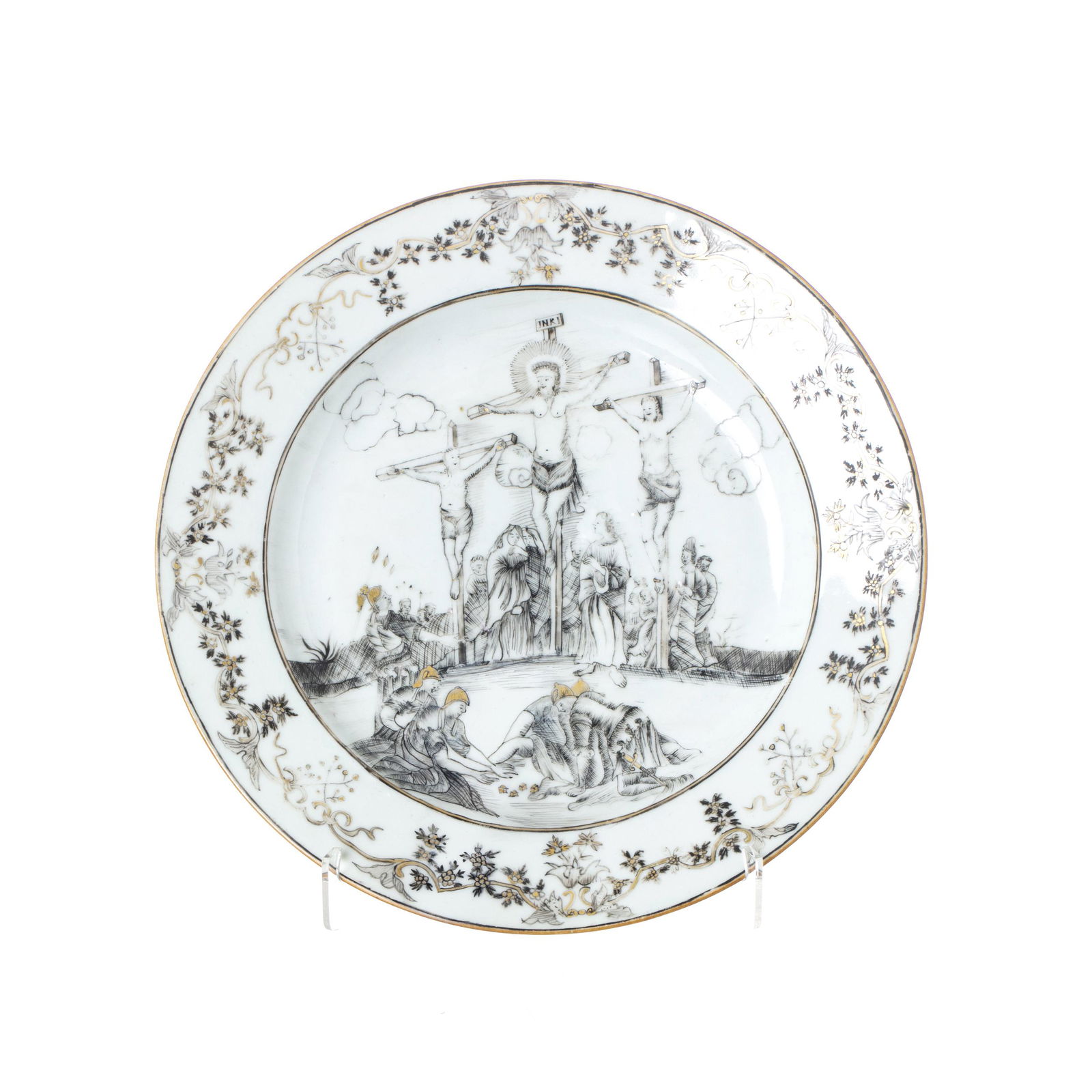 Chinese porcelain Crucifixion grisaille Plate, Qianlong (1 of 1)