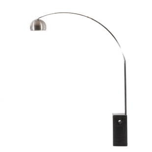 ACHILLE & PIER GIACOMO CASTIGLIONI - Arc floor lamp: Italy, c.1990, Edition Flos, marble base, stainless steel profile and aluminum diffuser. Electrified. Signs of use, small faults. Dim.:238cm.