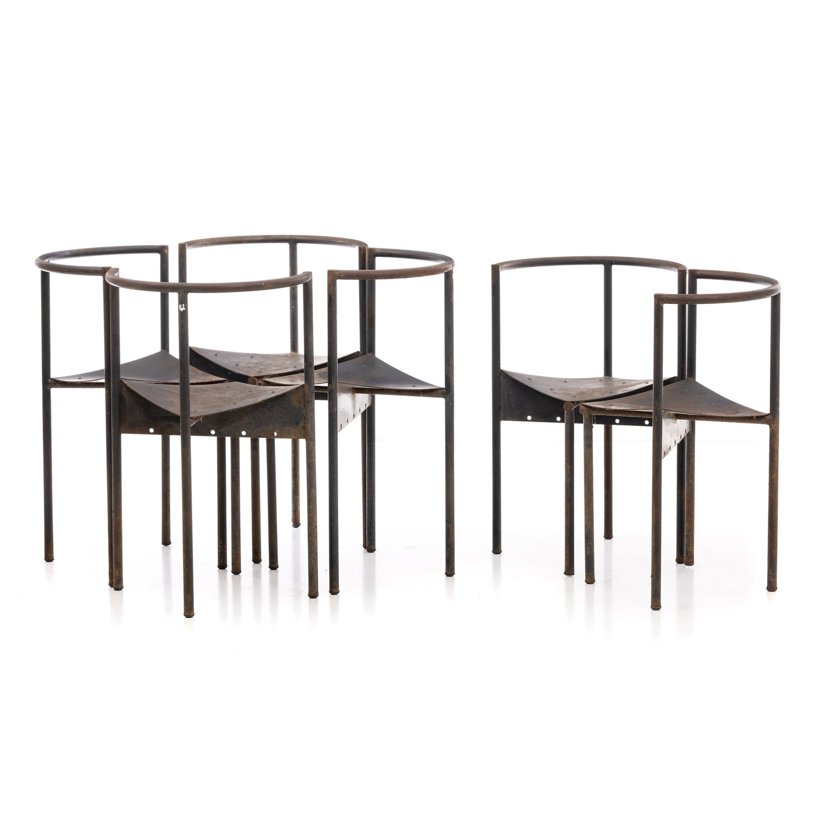PHILIPPE STARCK (n.1949) - Six Wendy Wright Chairs: France, c.1980, Disform edition, set of six lacquered steel chairs, Two chairs of slightly lower height. Signs of use, minor rust. Dim.:76x48x46cm ; Dim.:71x48x46cm.